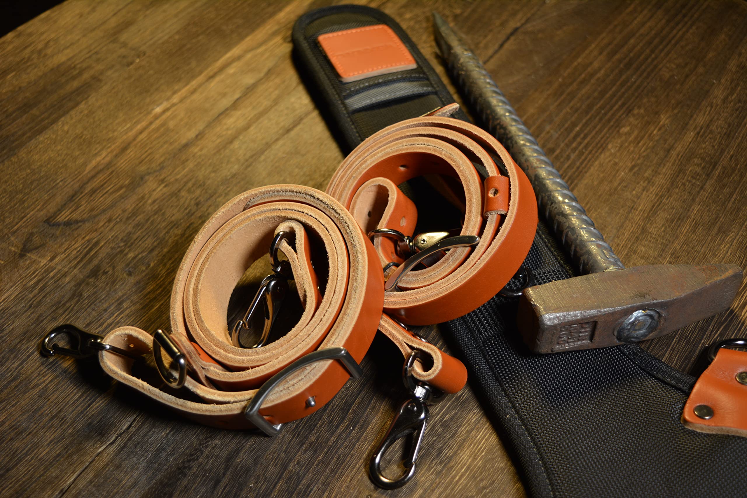 WELKINLAND Leather Tool Belt Suspenders for Carpenters - Heavy Duty Construction Suspenders for Framing & Woodworking - Adjustable Men's Tool Belt Accessories (Ideal for Job Sites & DIY Projects)