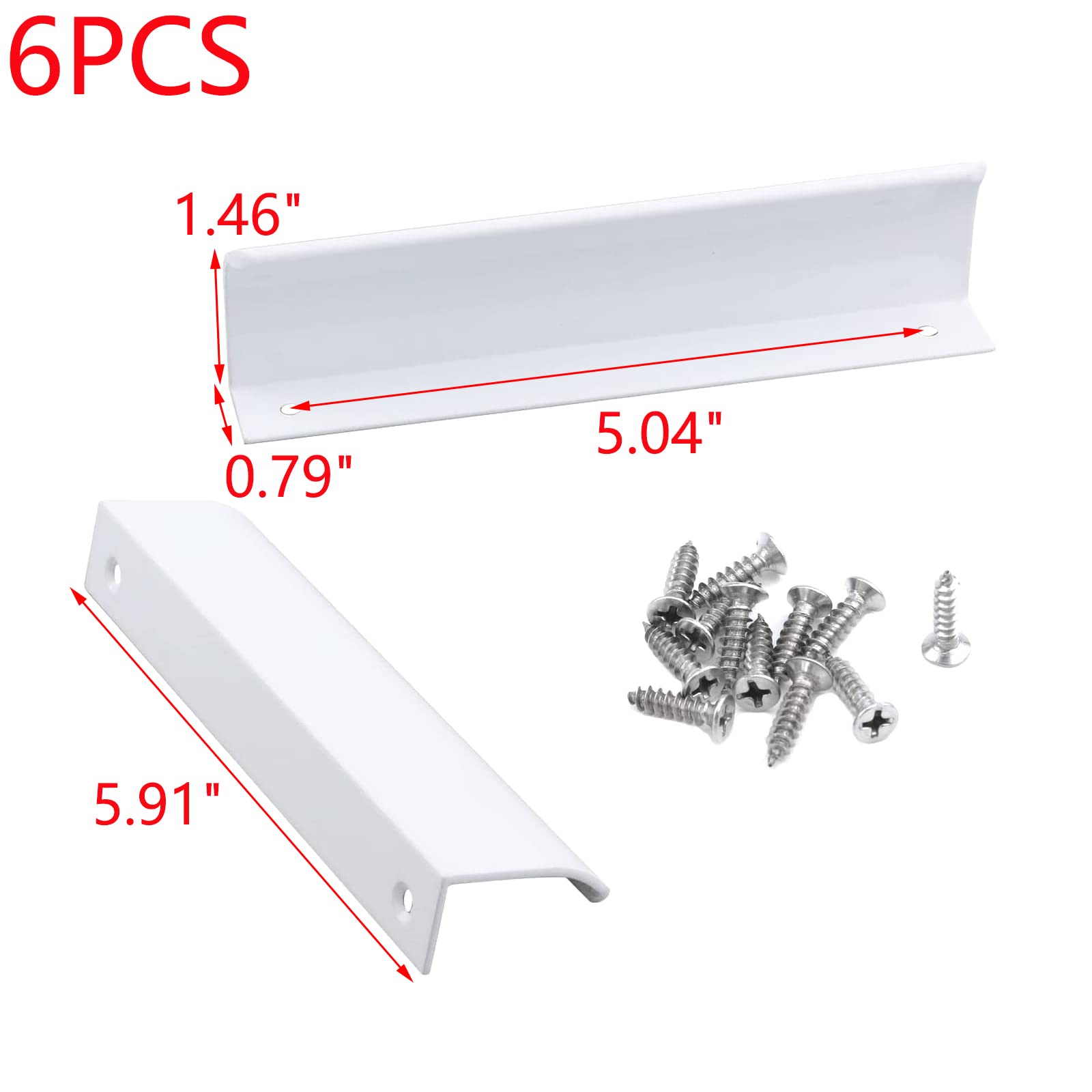 MY MIRONEY 6-Pack White Hidden Door Handles - Modern Arc Concealed Cabinet Pulls with Screws, 5.91