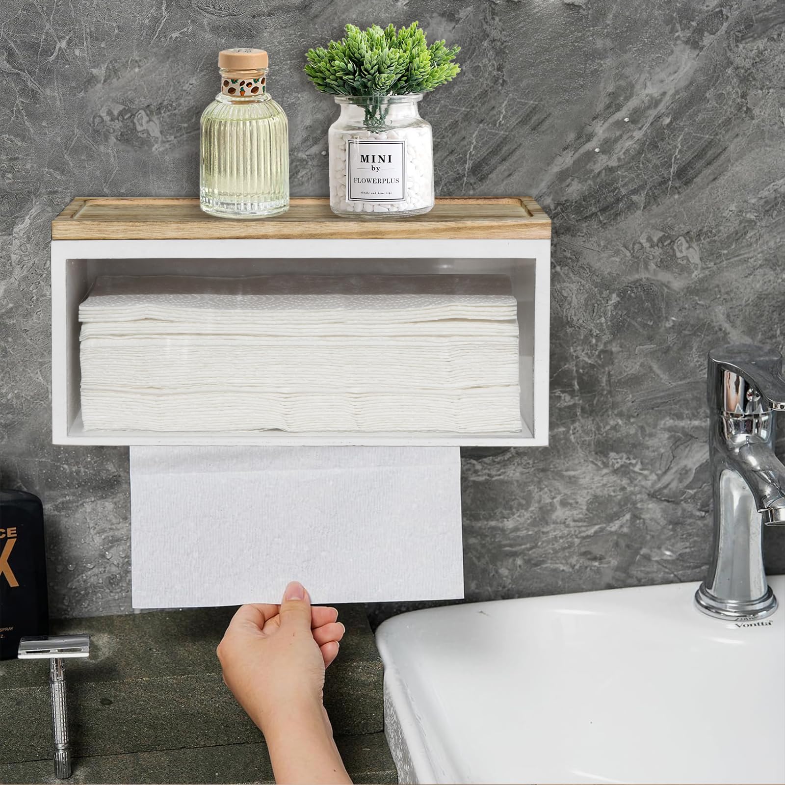 Solid Wood Wall Mounted Paper Towel Holder Dispenser - Folded Paper Towel Organizer with Lid for C-Fold, Z-Fold & Trifold Towels - Perfect for Bathroom, Kitchen, Office & Commercial Use