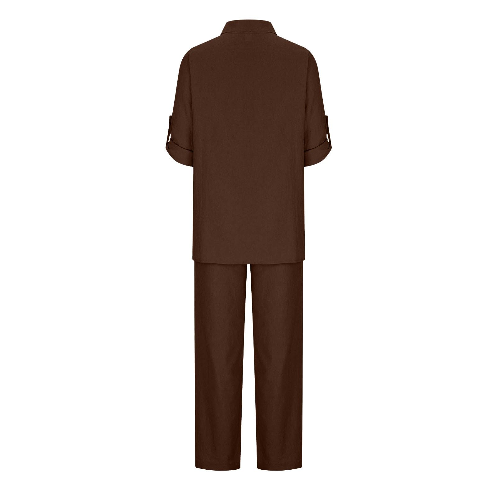 2 Piece Linen Outfits for Women - Summer Button Down Shirts & Pants Set - Lightweight Casual Lounge Wear - Comfy Going Out Clothes 2024 - Perfect for Beach Vacations, Brunch Dates & Relaxing at Home
