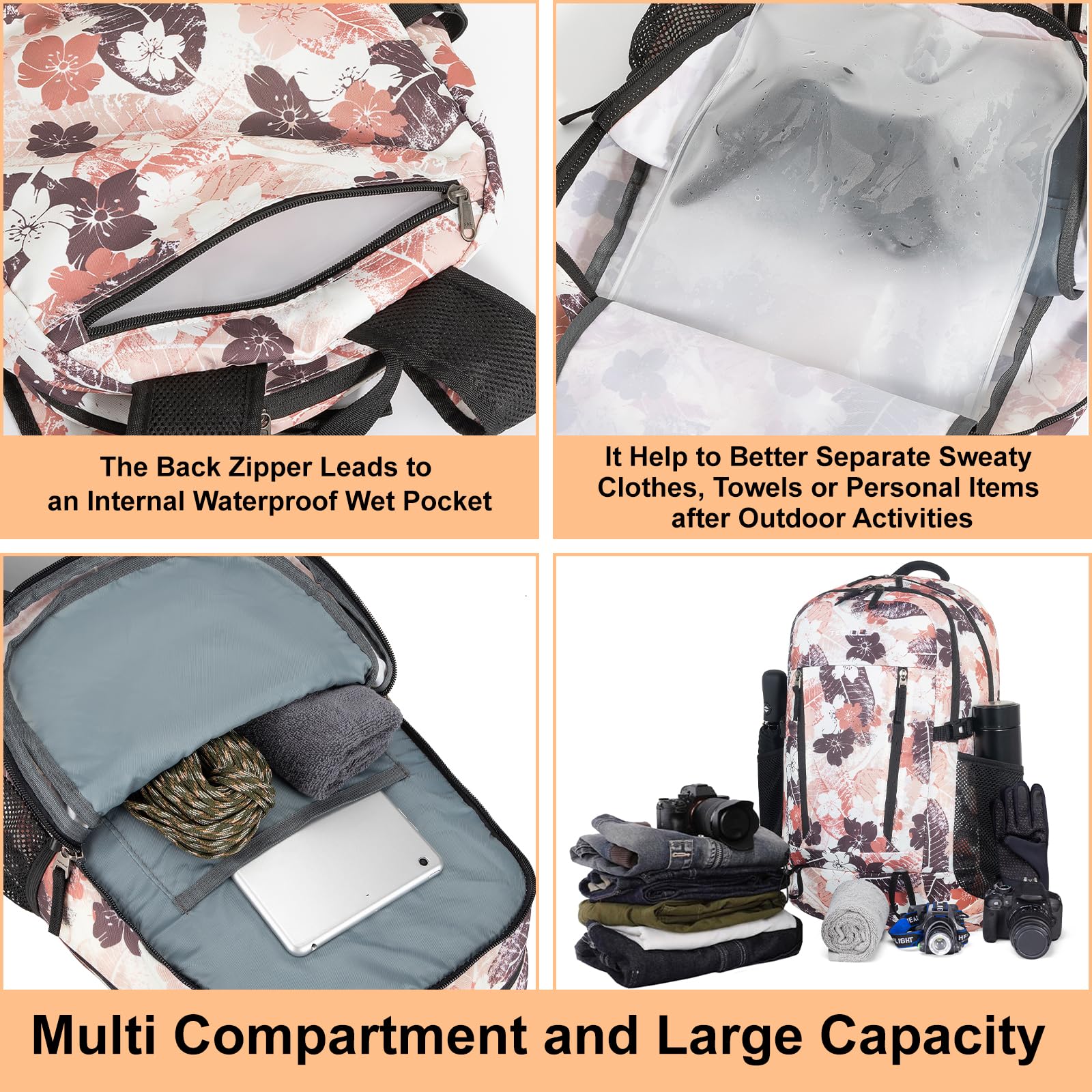 TOMULE 40L Waterproof Day Hiking Backpack for Women - Lightweight Travel Backpack for Outdoor Adventures, Camping & Daily Commute