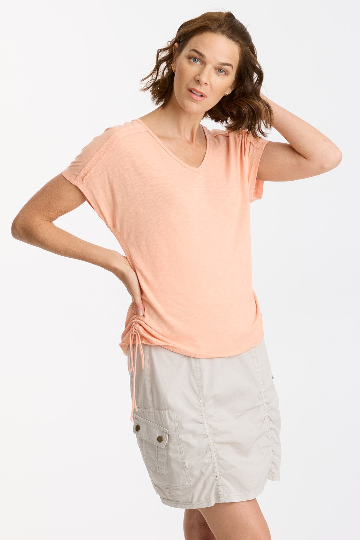 Diggory Cinched Cord V-Neck Jersey Tee for Women - Soft Stretch Casual T-Shirt for Everyday Wear | Perfect for Layering, Outings & Relaxing at Home