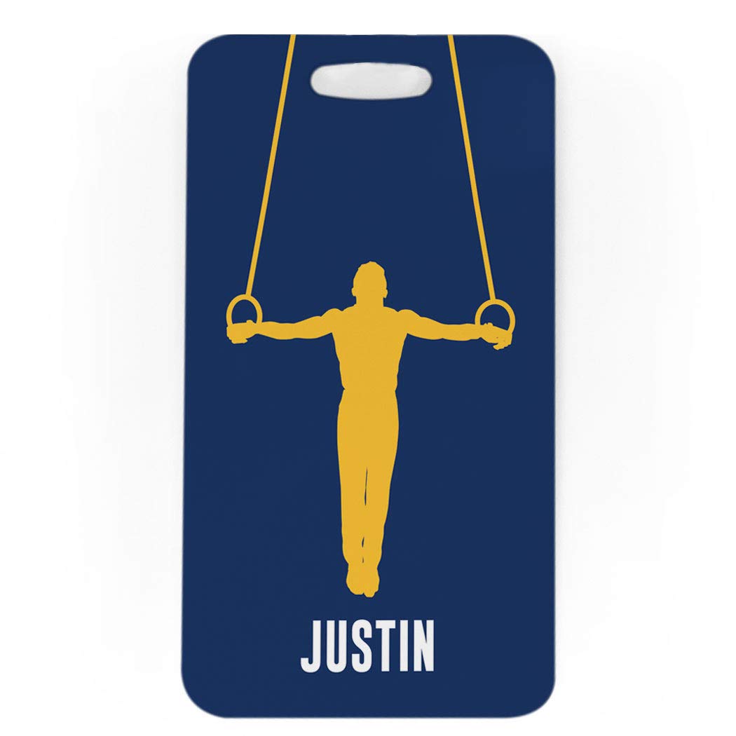 Personalized Gymnastics Luggage Tag for Men - Large Navy & Gold Gymnast Bag Tag with Standard Lines on Back - Perfect for Gym Bags, Travel Suitcases & Sports Equipment Identification