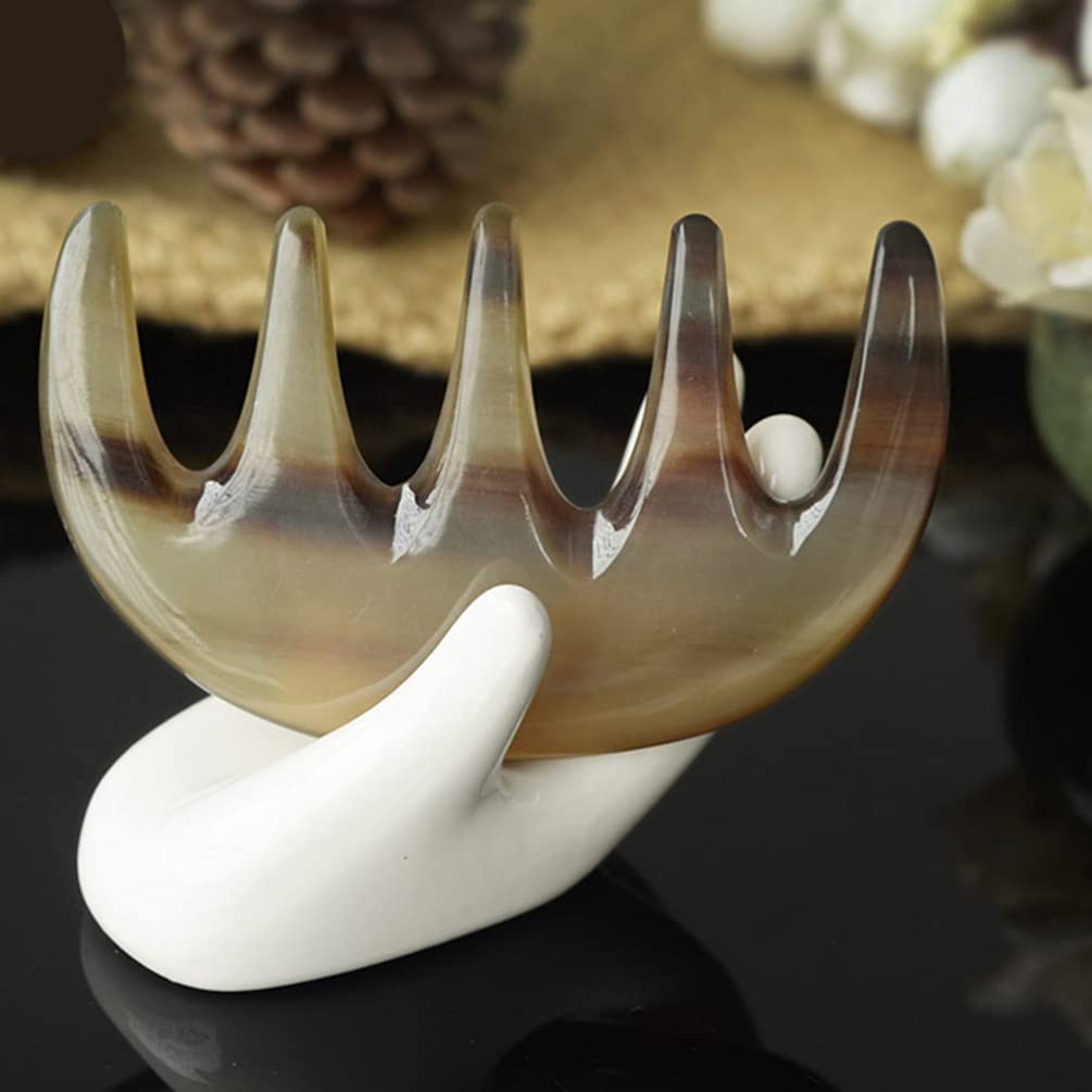 Lurrose Handmade Ox Horn Wide Tooth Comb - Anti-Static Hair Grooming Tool for Women & Men - Natural Hair Detangler for Wet/Dry Hair - Perfect for Home, Travel & Salon Use (5-Tooth Thin Comb)