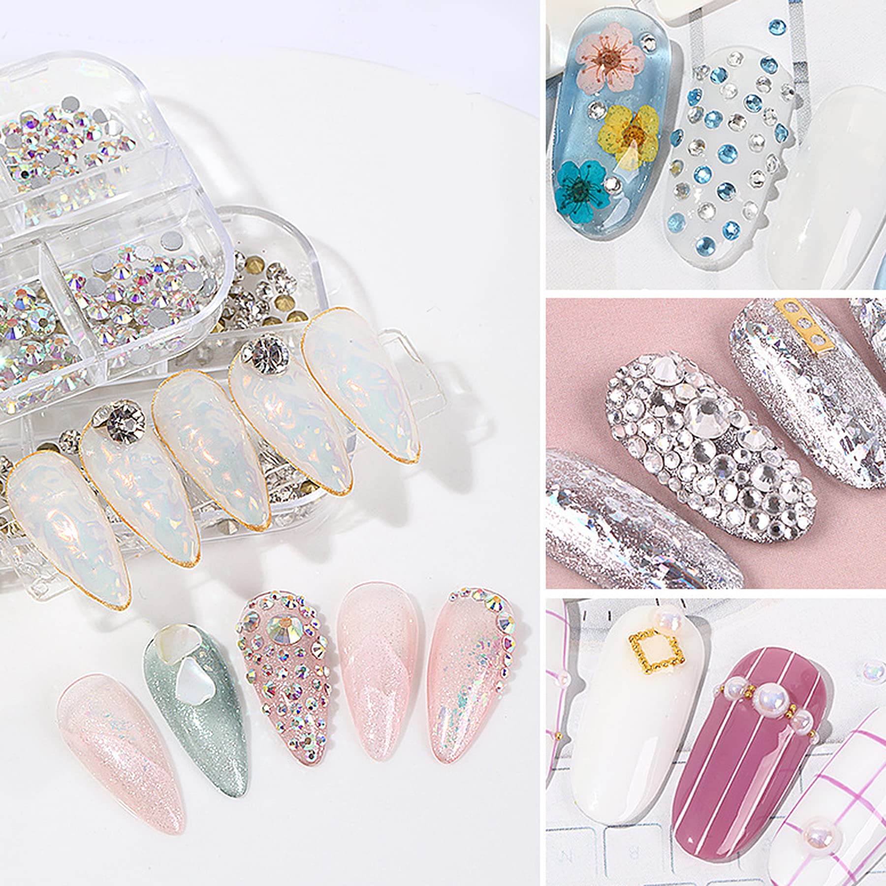 Vtrem 6 Colors Chrome Platinum Glitter Gel Nail Polish Kit - Sparkly Shiny White & Orange Gel Polish with Rhinestones for DIY Manicure | Salon Quality Nail Varnish for Home & Professional Use | Perfect for Parties, Weddings & Special Occasions