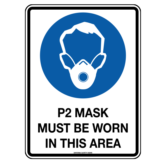 Poly P2 Mask Sign 30 x 22.5cm - High Visibility Safety Sign for Workplace, Hospitals & Public Areas - Durable Polypropylene Material