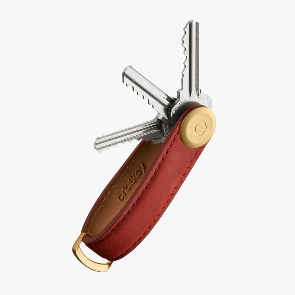 Orbitkey Genuine Leather Key Organizer - Crazy Horse Maple Red with Red Stitching | Compact Key Holder for Home, Office & Travel | Premium Keychain Accessory for Men & Women