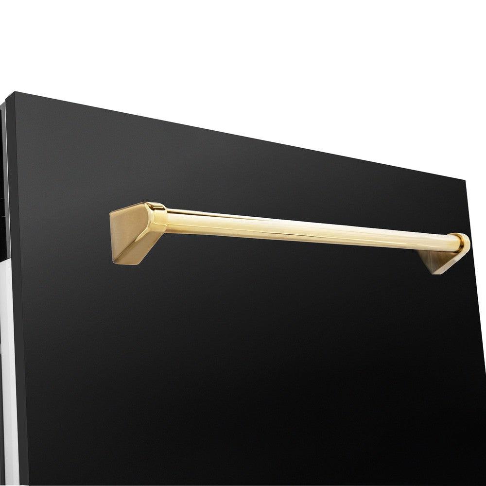 ZLINE Autograph Edition 24-Inch Top Control Tall Tub Dishwasher with 3rd Rack - Black Stainless Steel & Polished Gold Handle, 51dBA Quiet Operation - Perfect for Modern Kitchens, Open Concept Homes & Entertaining Spaces