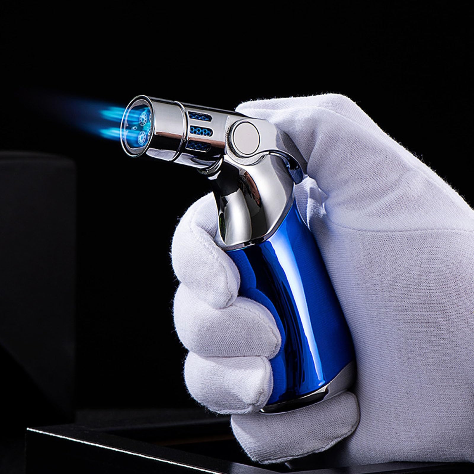 Premium Windproof Triple Jet Flame Butane Lighter - Refillable Blue Torch Lighter for Candles, Cigars & Outdoor Use | Camping, BBQ, Hiking & Emergency Fire Starter (Color Options Available)