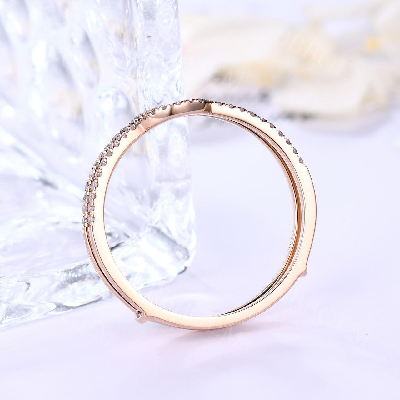 Rose Gold Diamond Halo Lab Ruby Engagement Ring Set With Euro Open Shank Double Band - Elegant Wedding Jewelry for Brides, Anniversary Gifts & Romantic Proposals