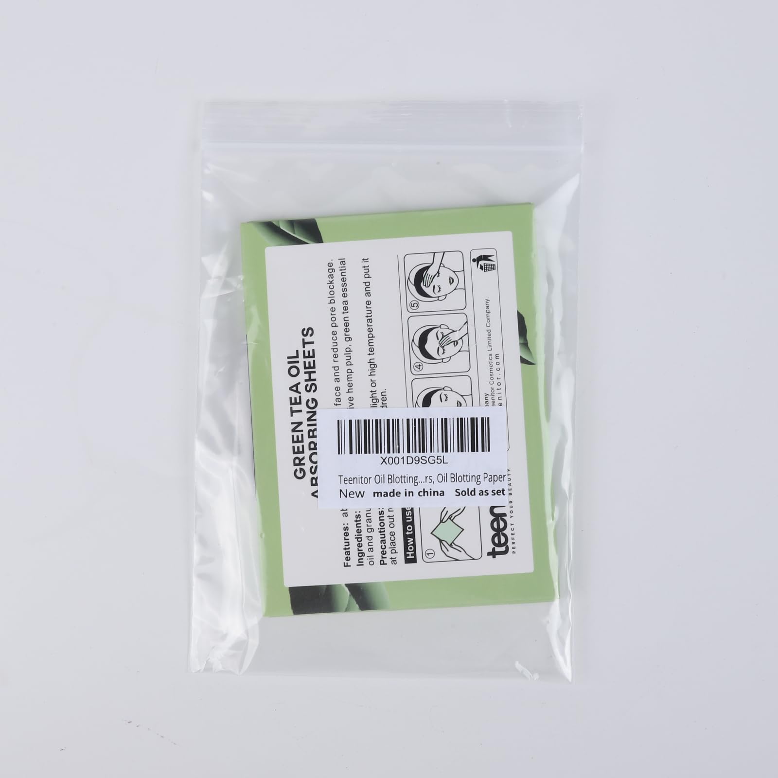 Teenitor Green Tea Oil Absorbing Sheets - 100 Pack of Large 10cm x 7cm Oil Blotting Papers for Face | Perfect for Oily Skin, Makeup Touch-Ups & On-The-Go Shine Control