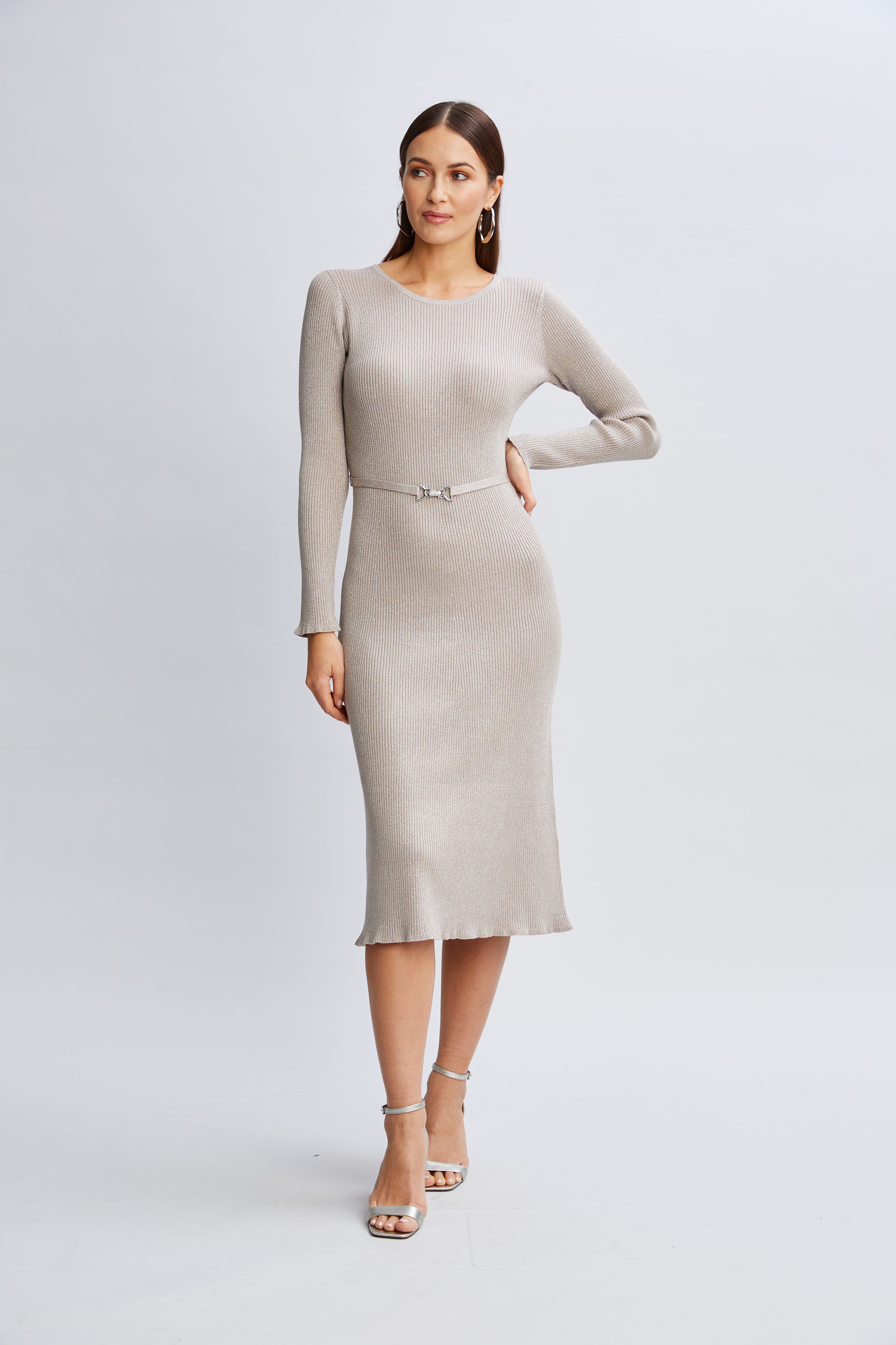 Stylish Metallic Belted Sweater Dress for Women | Winter Fashion & Holiday Party Outfit | Perfect for Office, Date Night and Special Occasions