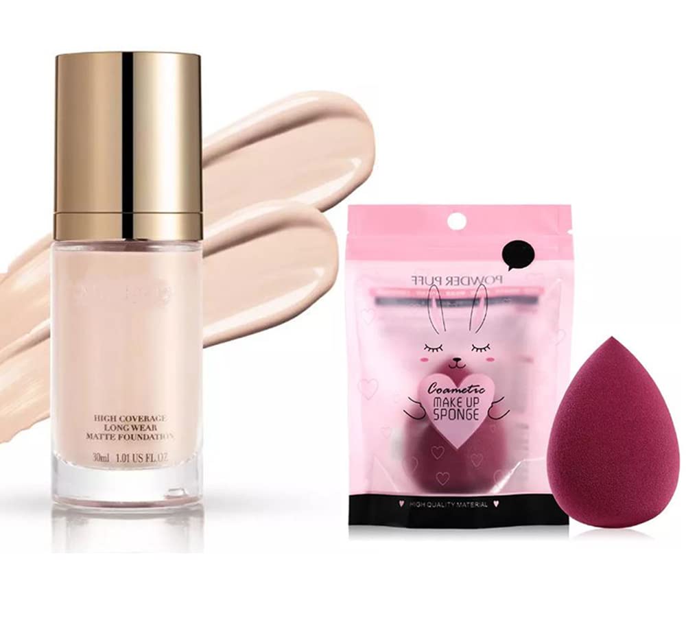 Flawless Soft Matte Liquid Foundation - Oil Control, Full Coverage, Waterproof & Long-Lasting | Concealer & Makeup Blender Included | Perfect for Oily Skin & All-Day Wear