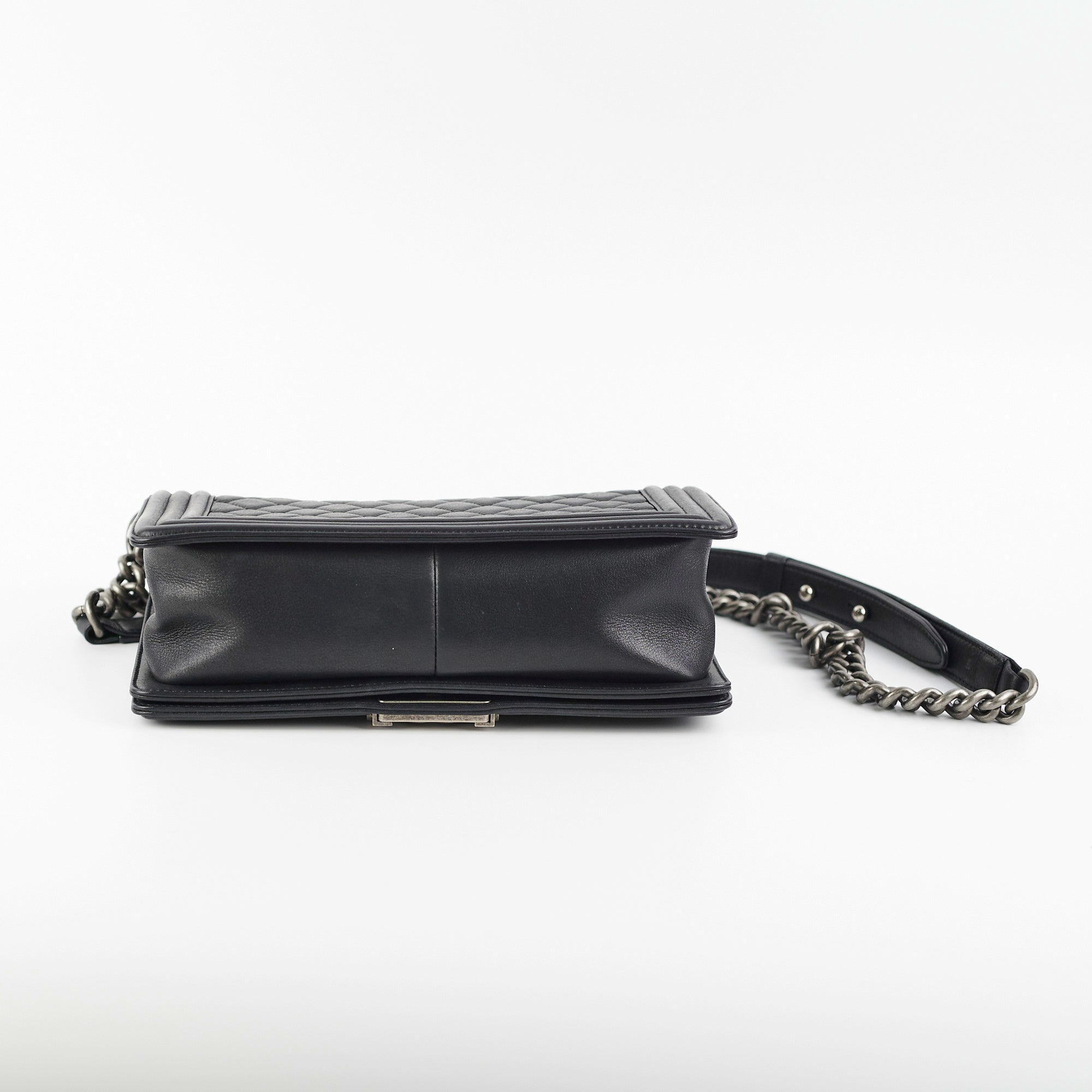 Chanel Boy Old Medium Black Leather Quilted Shoulder Bag - Luxury Designer Handbag for Women, Perfect for Evening Parties & Daily Use