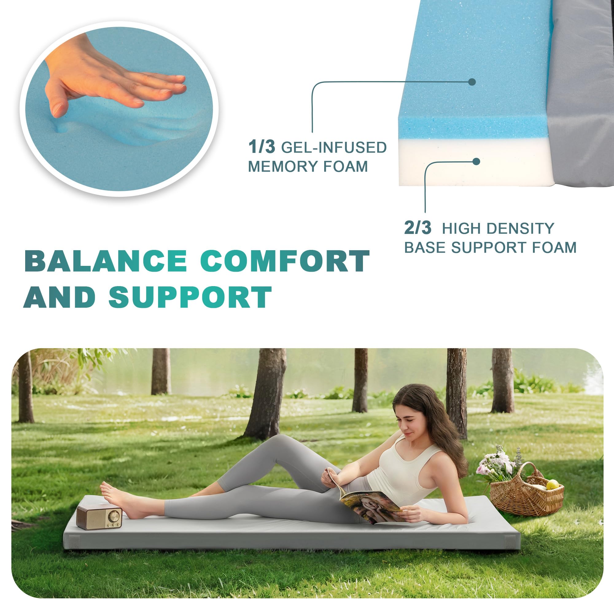 CertiPUR-US Certified Memory Foam Camping Sleeping Pad - Waterproof Roll Up Mattress for Adults, Thick Portable Floor Mat for Tent, Truck Bed & Guest Bed - Includes Travel Storage Bag | Perfect for Backpacking, Road Trips & Outdoor Adventures