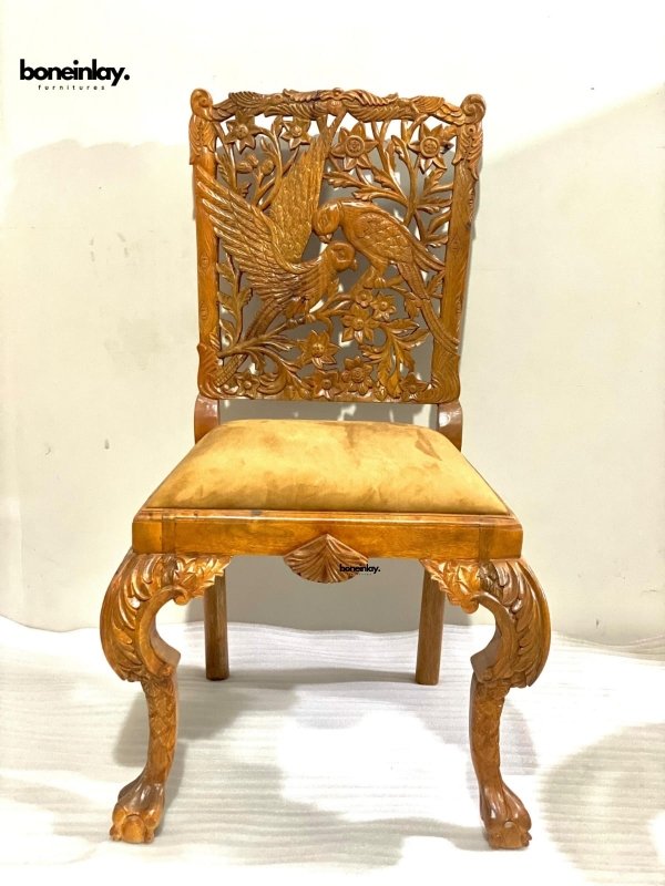 Hand Carved Solid Wooden Parrot Dining Chair - Elegant Handcrafted Wooden Accent Chair for Dining Room, Kitchen, or Home Decor - Perfect for Farmhouse, Boho & Vintage Style Interiors