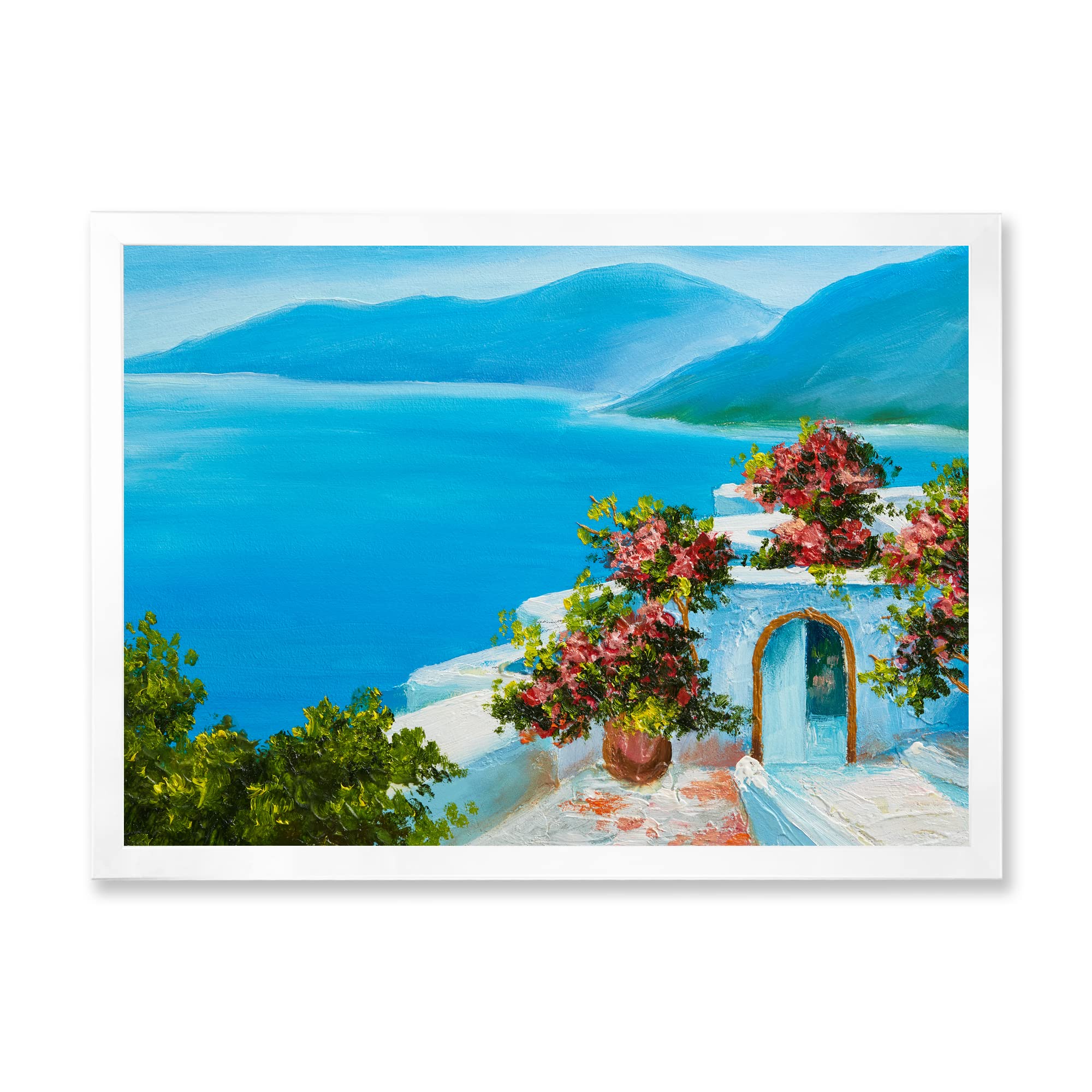 DesignQ Coastal Framed Wall Art - Nautical Beach House Decor with Colorful Flowers for Living Room, Bedroom & Office