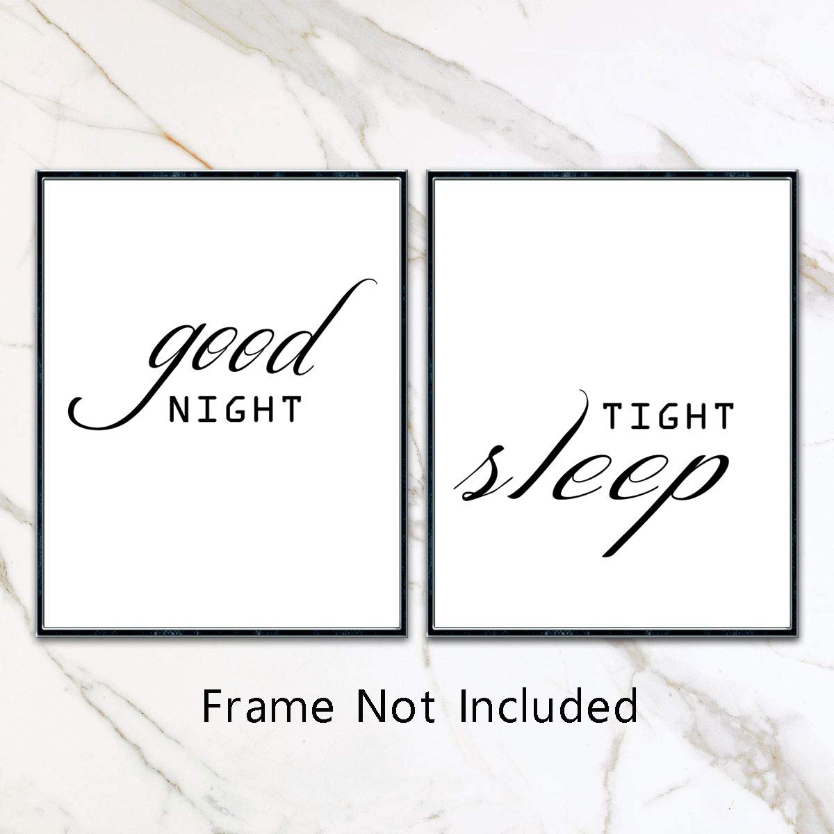 Good Night Sleep Tight Wall Art Set of 2 - 8x10 Inch Unframed Bedroom Decor Prints, Above Bed Art, Nursery Wall Signs with Inspirational Quotes - Perfect for Bedroom, Nursery, or Kids Room Decor