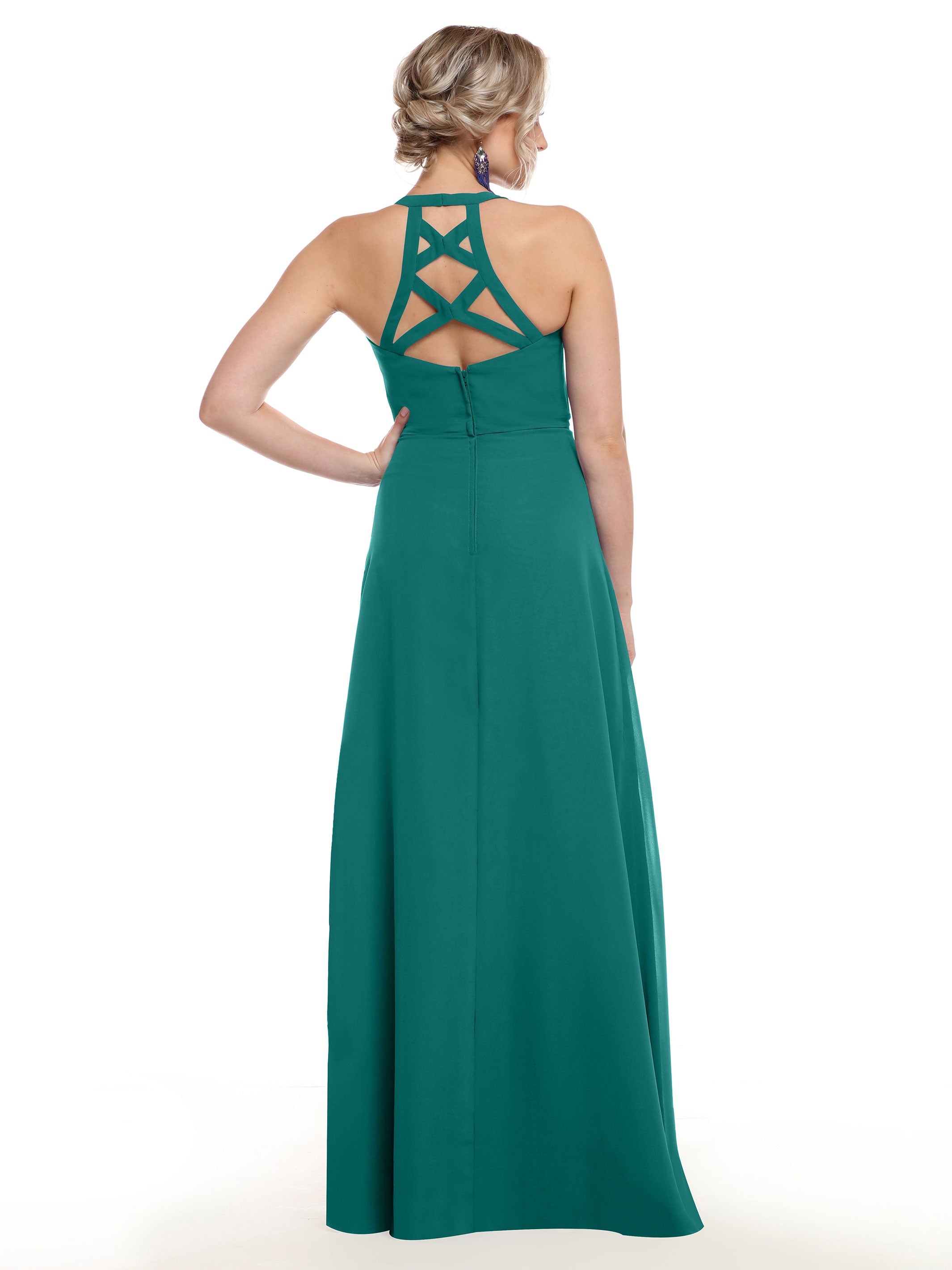 Elegant 80150 Chiffon A-Line Bridesmaid Dress with Plunging V-Neck & Intricate Back Detail - Perfect for Weddings, Formal Events & Special Occasions