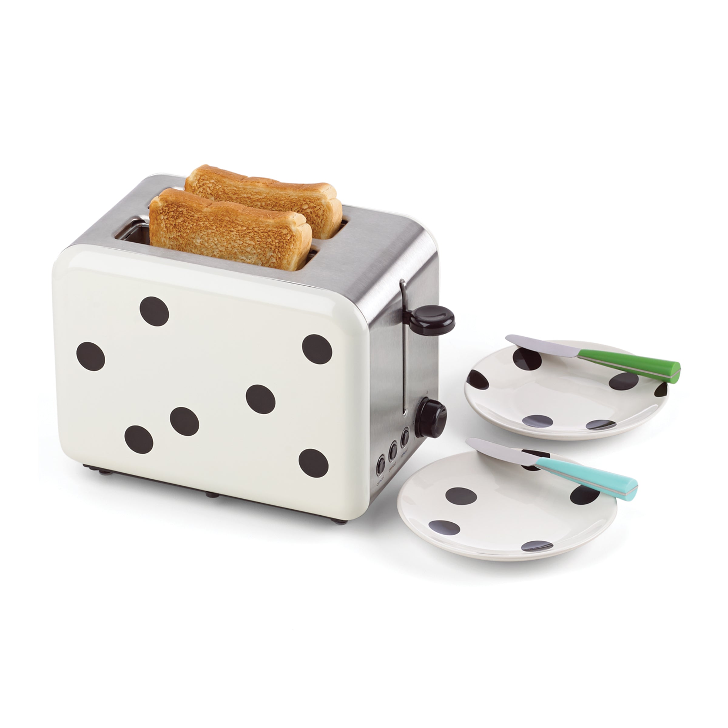 Deco Dot 2 Slice Toaster - Retro Style Stainless Steel Bread Toaster for Kitchen - Perfect for Breakfast, Toast, Bagels & English Muffins