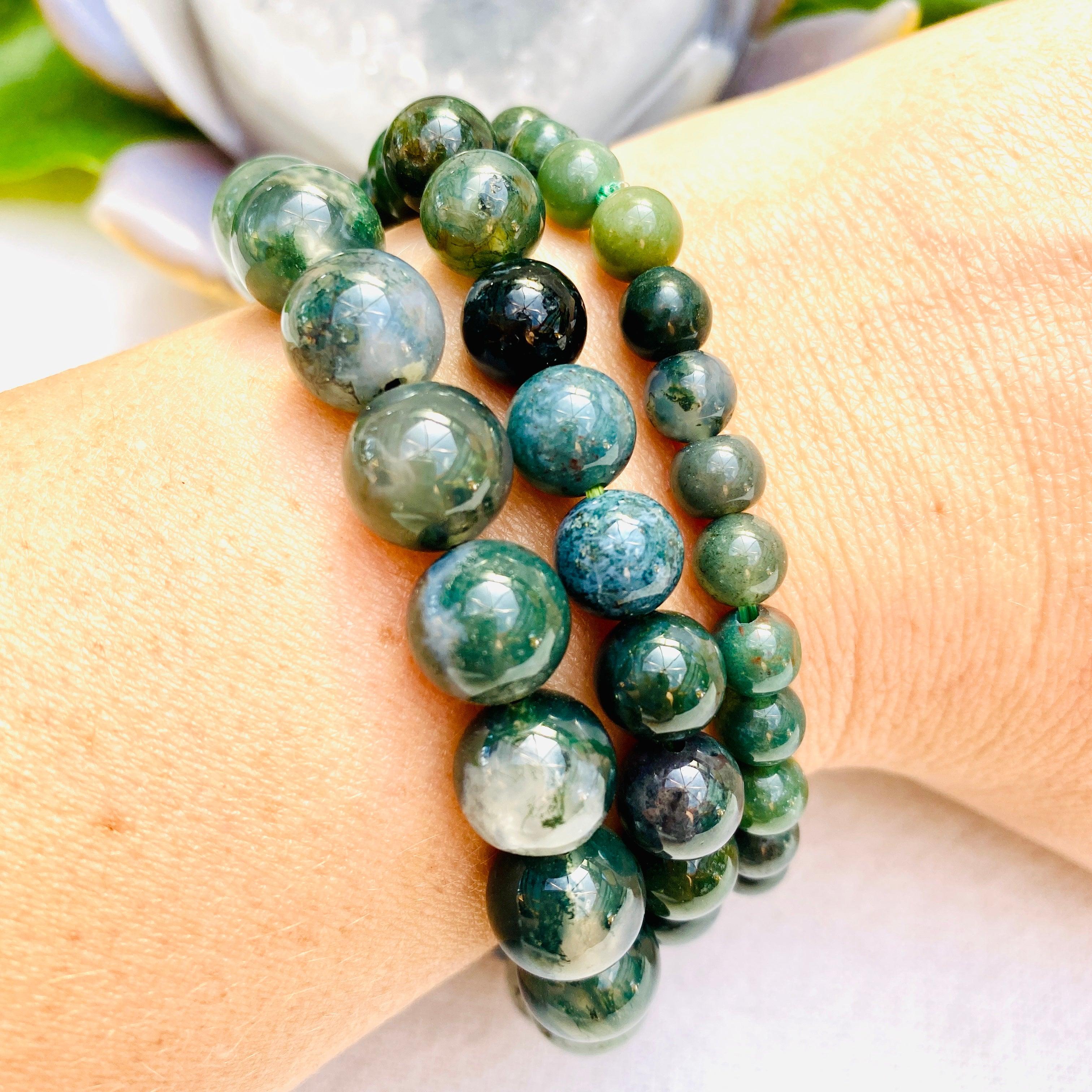 Natural Moss Agate Healing Bracelet for Women - Handmade Adjustable Beaded Crystal Jewelry for Meditation, Chakra Balancing & Positive Energy - Perfect for Yoga, Spiritual Gifts & Everyday Wear
