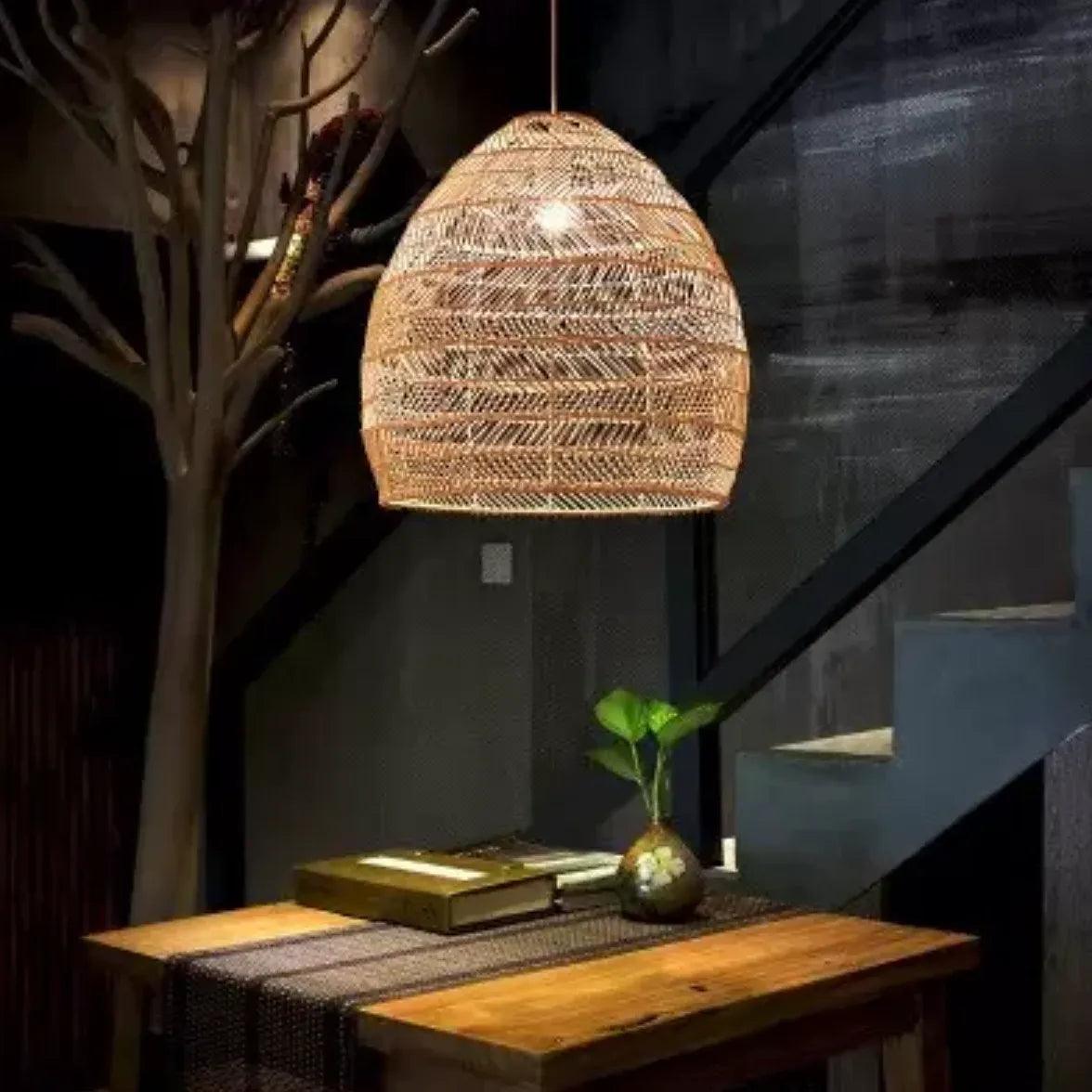 Handwoven Rattan Pendant Light for Dining Room - Boho Chic Ceiling Fixture - Perfect for Farmhouse, Coastal & Bohemian Home Decor