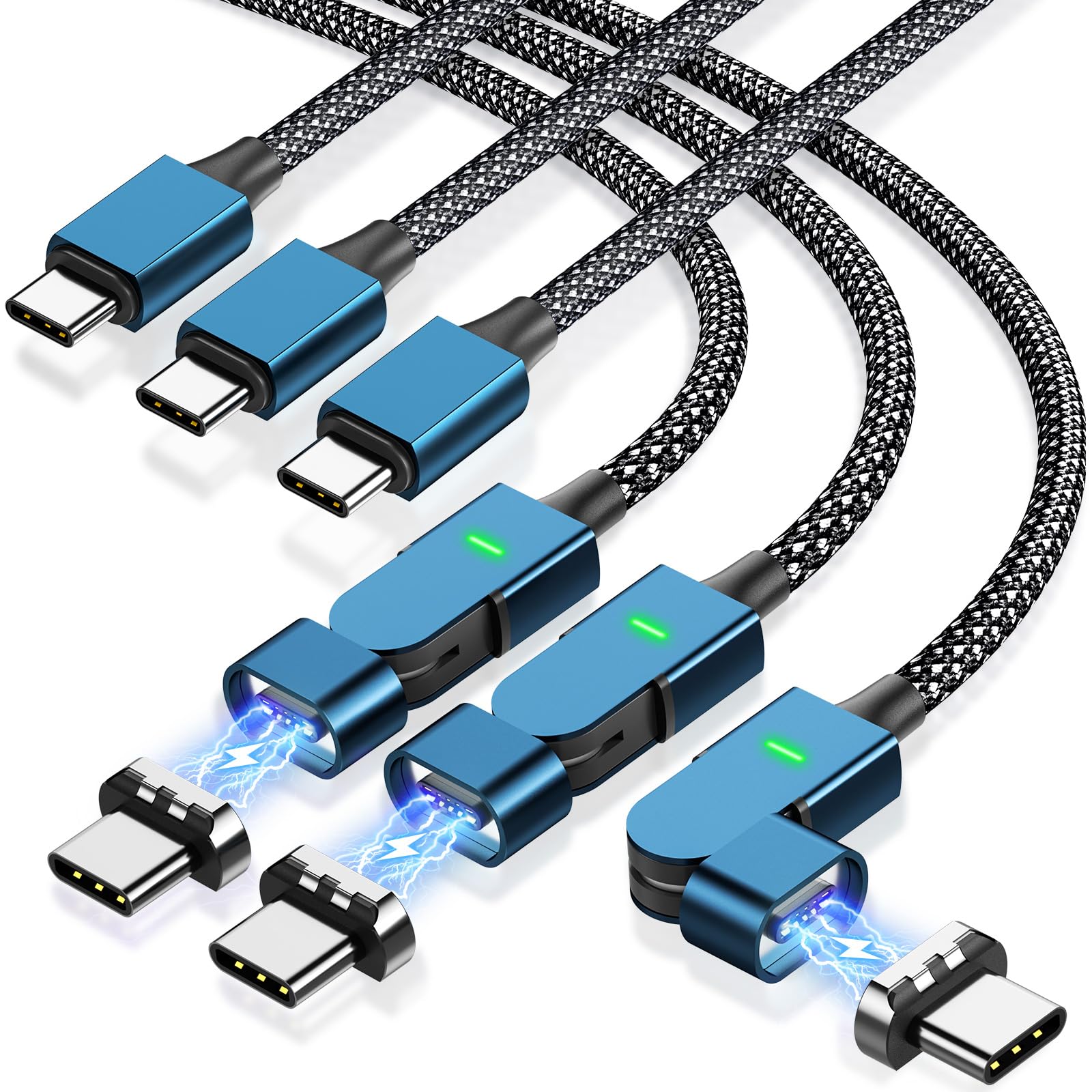 100W Magnetic USB C Charging Cable (3-Pack 6FT) - Fast Charging & Data Transfer USB C to USB C Cable with 180° Rotation - Compatible with iPhone 16/15, Galaxy, MacBook, iPad - Perfect for Home, Office & Travel Charging