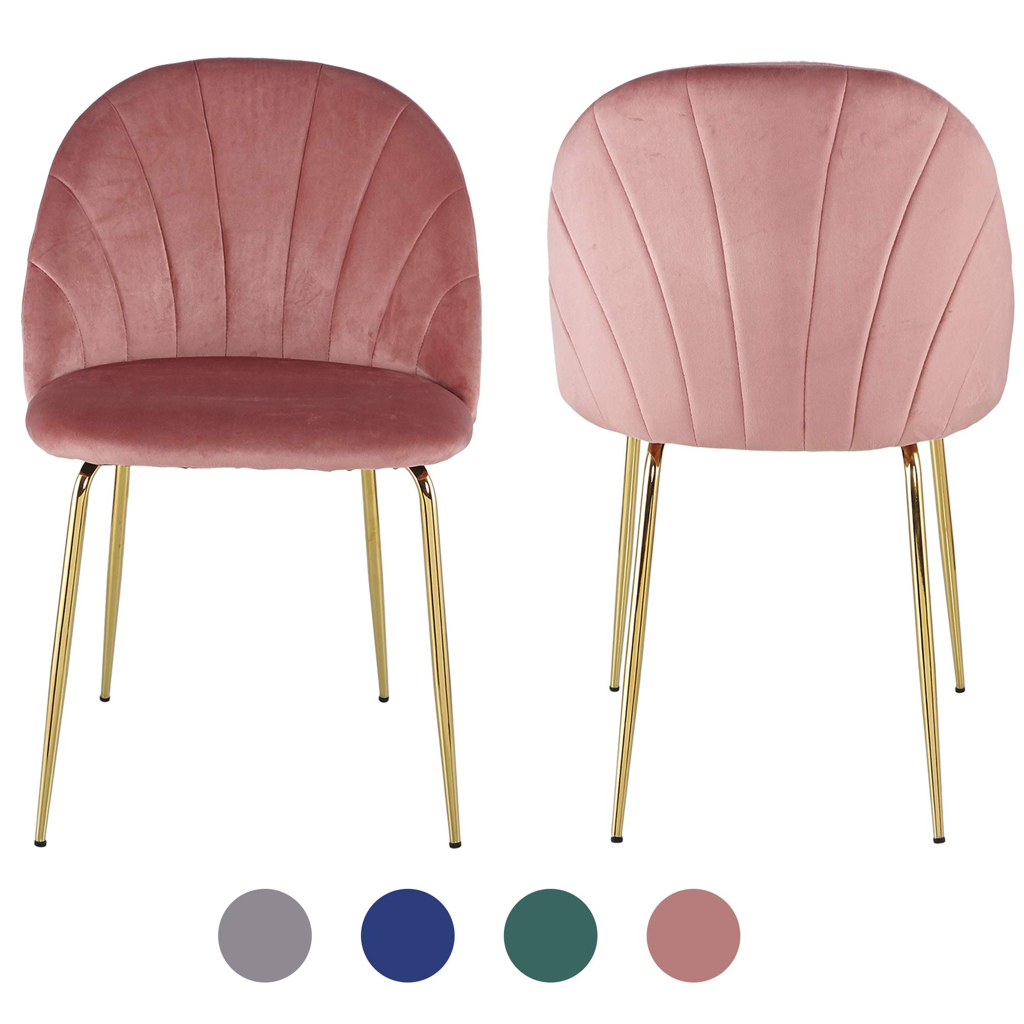 Modern Dining Chair Set of 2 - Gold Plated Iron Tube Legs with Floor Protectors & Velvet Upholstery - Elegant Seating for Dining Room, Living Room, Kitchen, and Office Spaces