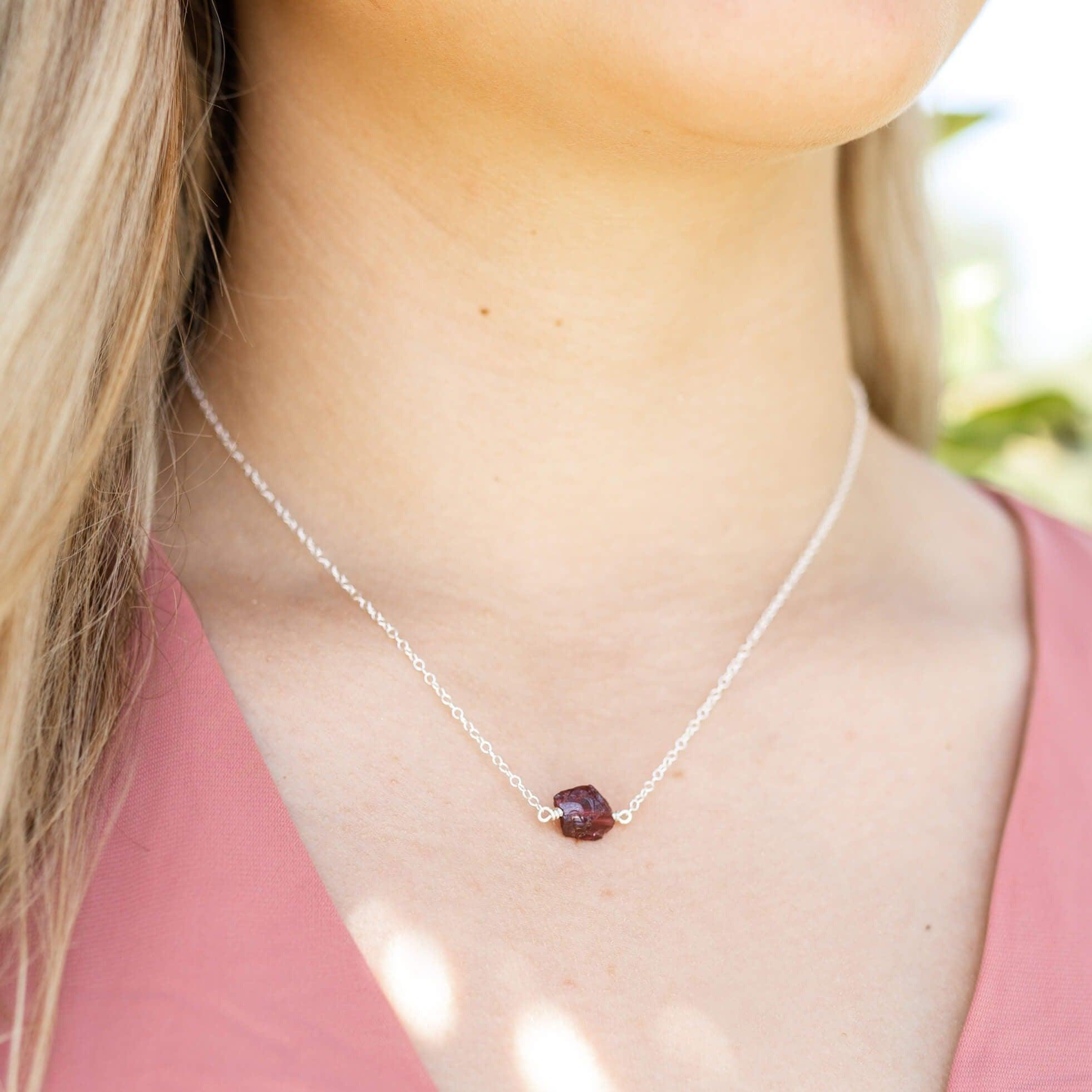 Natural Raw Garnet Crystal Nugget Necklace – Handmade Boho Jewelry for Women | Perfect for Everyday Wear, Meditation & Spiritual Healing