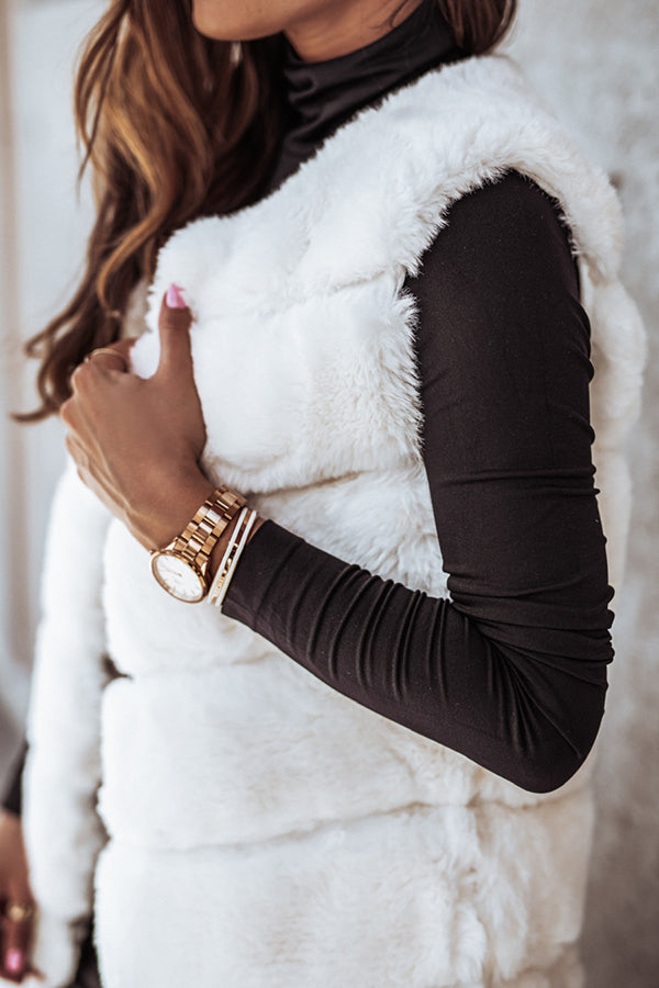 Solid Color Fur Round Neck Sleeveless Midi Vest Jacket for Women - Cozy Winter Fashion Outerwear for Casual Outings & Office Wear