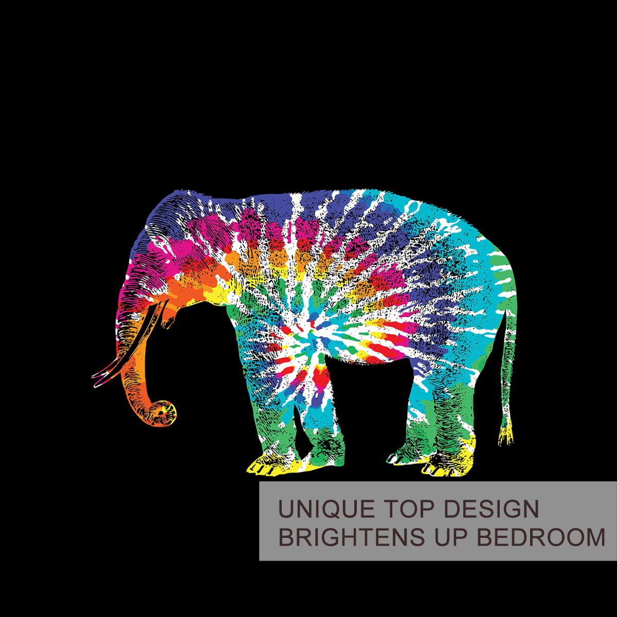 BlessLiving Tie Dye Elephant Duvet Cover Set - 3 Piece Bohemian Rainbow Bedding for Queen Size Bed (Black) | Soft & Trendy Comforter Cover for Boho Chic Bedroom Decor