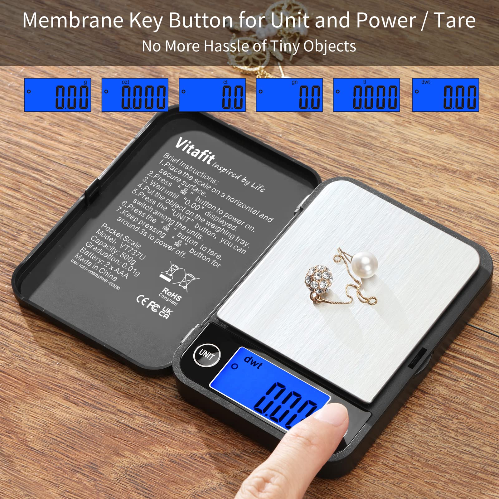Vitafit Digital Body Weight Scale - High Precision Bathroom Scale with LCD Display & Pocket Scale for Kitchen, Jewelry, and Travel - Perfect for Home, Gym, and On-the-Go Use