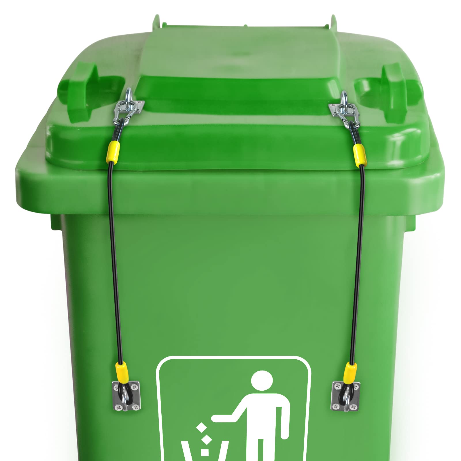**Animal-Proof Trash Can Lid Lock - Durable Metal Garbage Can Lock with Rubber Coated Braided Wire Rope (2 Pack) - Secure Outdoor Trash Bins from Raccoons, Dogs & Pests**