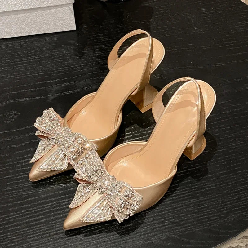 Eilyken Women's Crystal Butterfly Knot Pointed Toe High Heel Pumps - Elegant Street Style & Wedding Party Sandals for Special Occasions & Evening Events