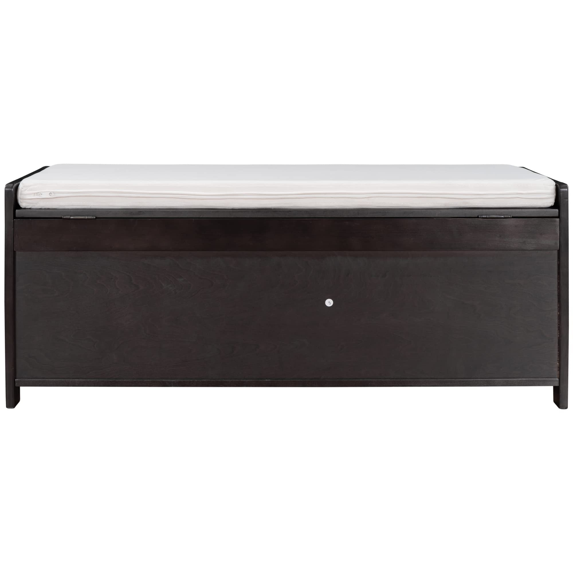 P PURLOVE Storage Bench with Removable Cushion - 3 Shutter Doors & Hidden Compartment - Entryway Bench for Living Room, Hallway, Bedroom - Espresso Finish for Home Organization & Decor