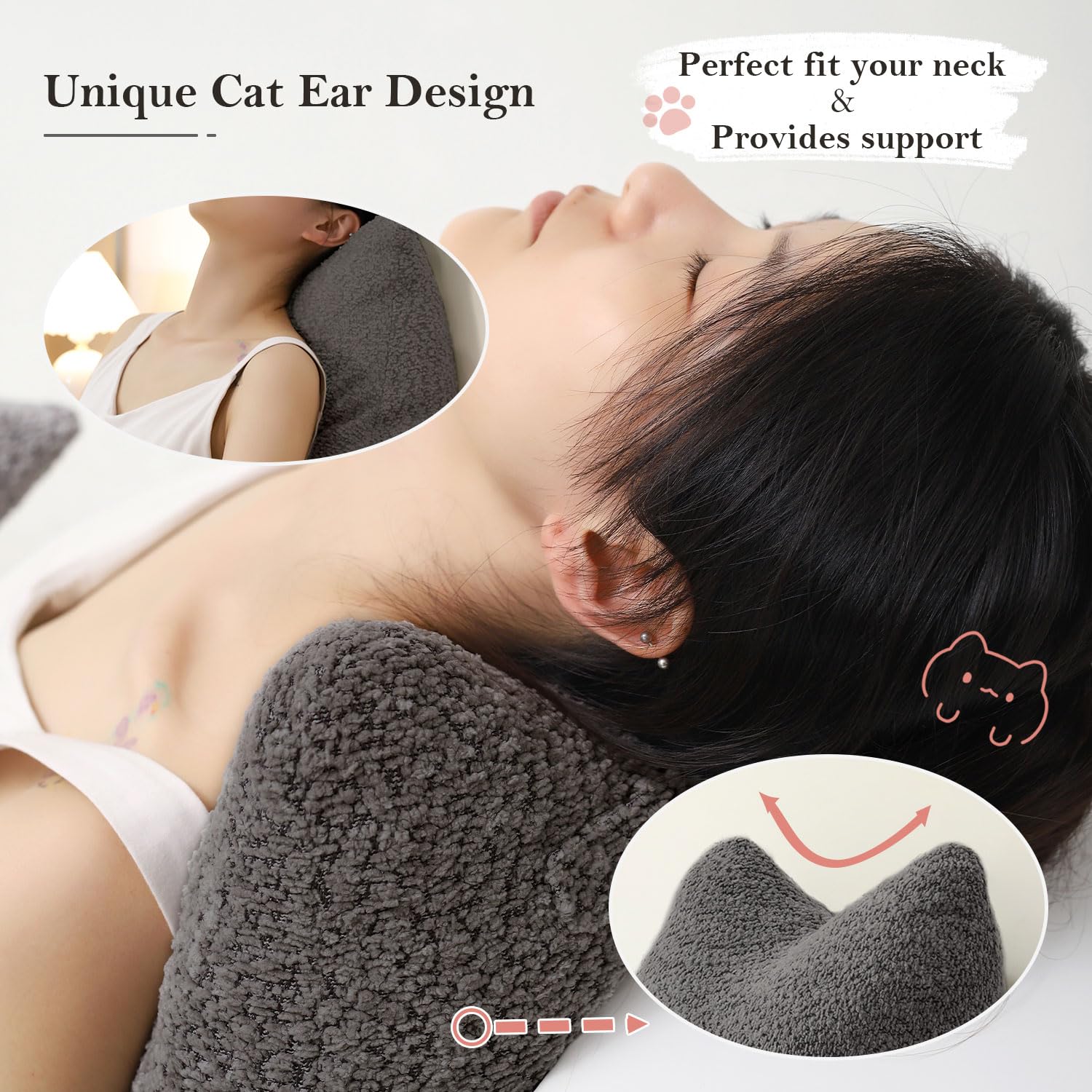 Large Cat Ear Reading Pillow with Arms - Back Support for Bed & Sofa