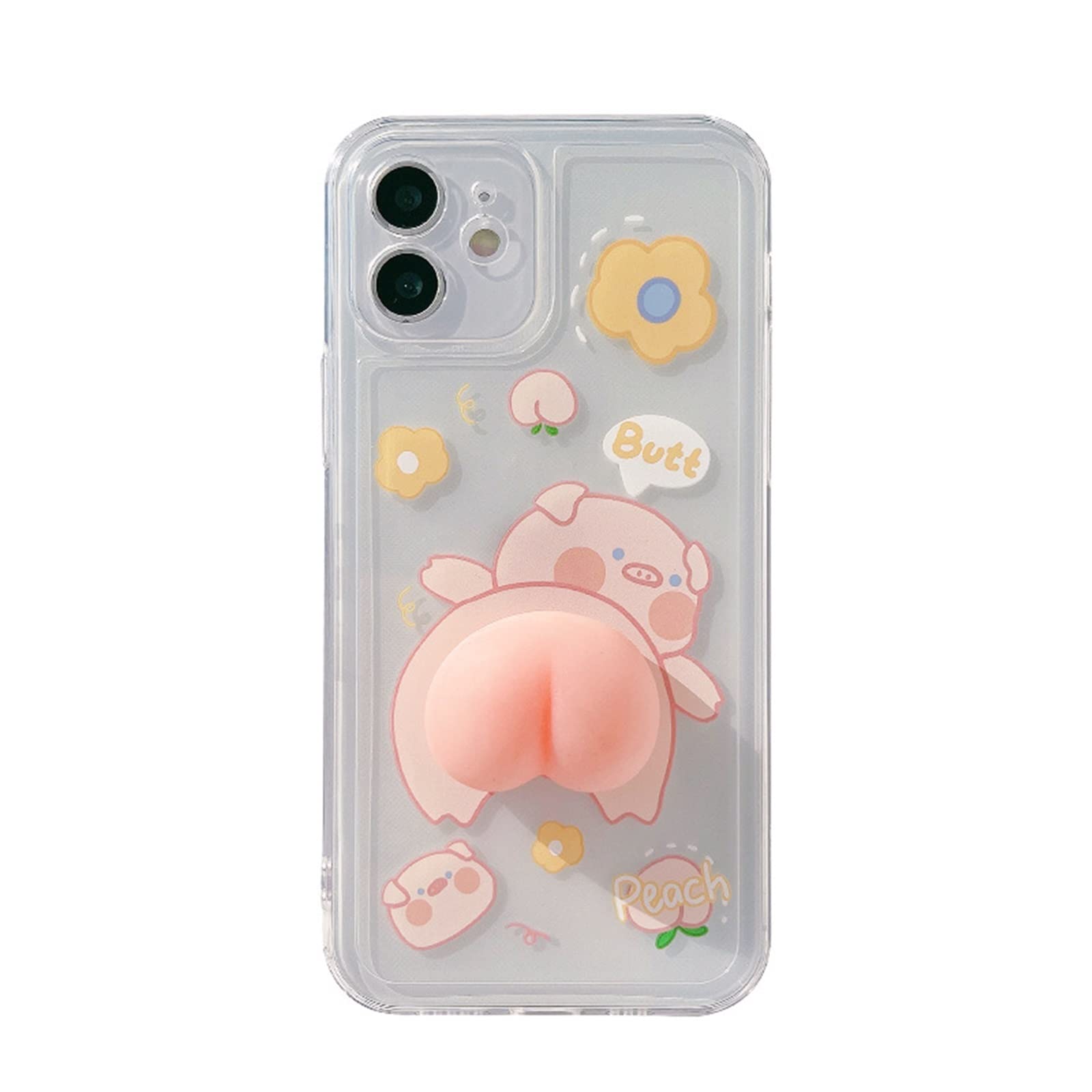 3D Cute Cartoon Animal Pig Peach Phone Case for iPhone 12/11 Pro Max/X/Xs Max/Xr/7/8 Plus/SE 2020 - Soft TPU Clear Protective Cover (A Color, Xs Max 6.5