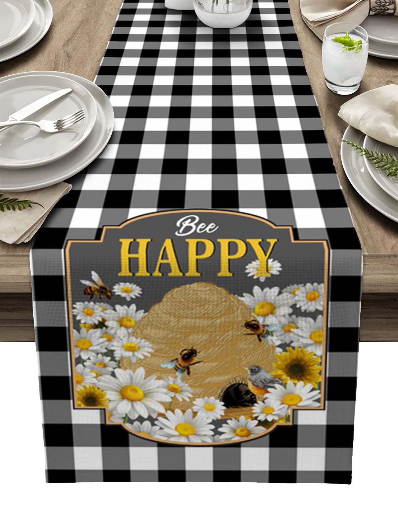 Daisy Bird Summer Bee Table Runner 108 Inch - Elegant Kitchen Dining Table Decor for Wedding, Party, Indoor & Outdoor Home Decoration | Perfect for Farmhouse, Boho, and Rustic Style Dining Rooms