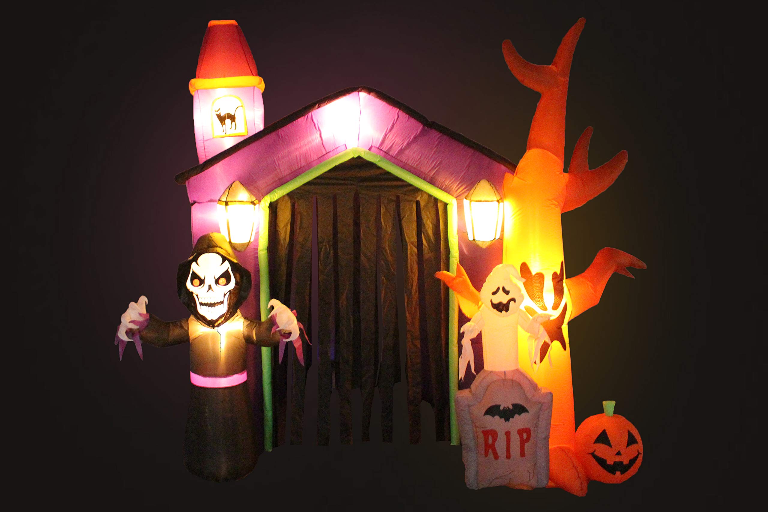 8.5 Foot Halloween Inflatable Haunted House Castle with Skeleton, Ghost, Tree & Pumpkin Lights - Indoor/Outdoor Holiday Decor for Yard, Party & Haunted House Themes - Blow Up Halloween Decoration for Spooky Atmosphere