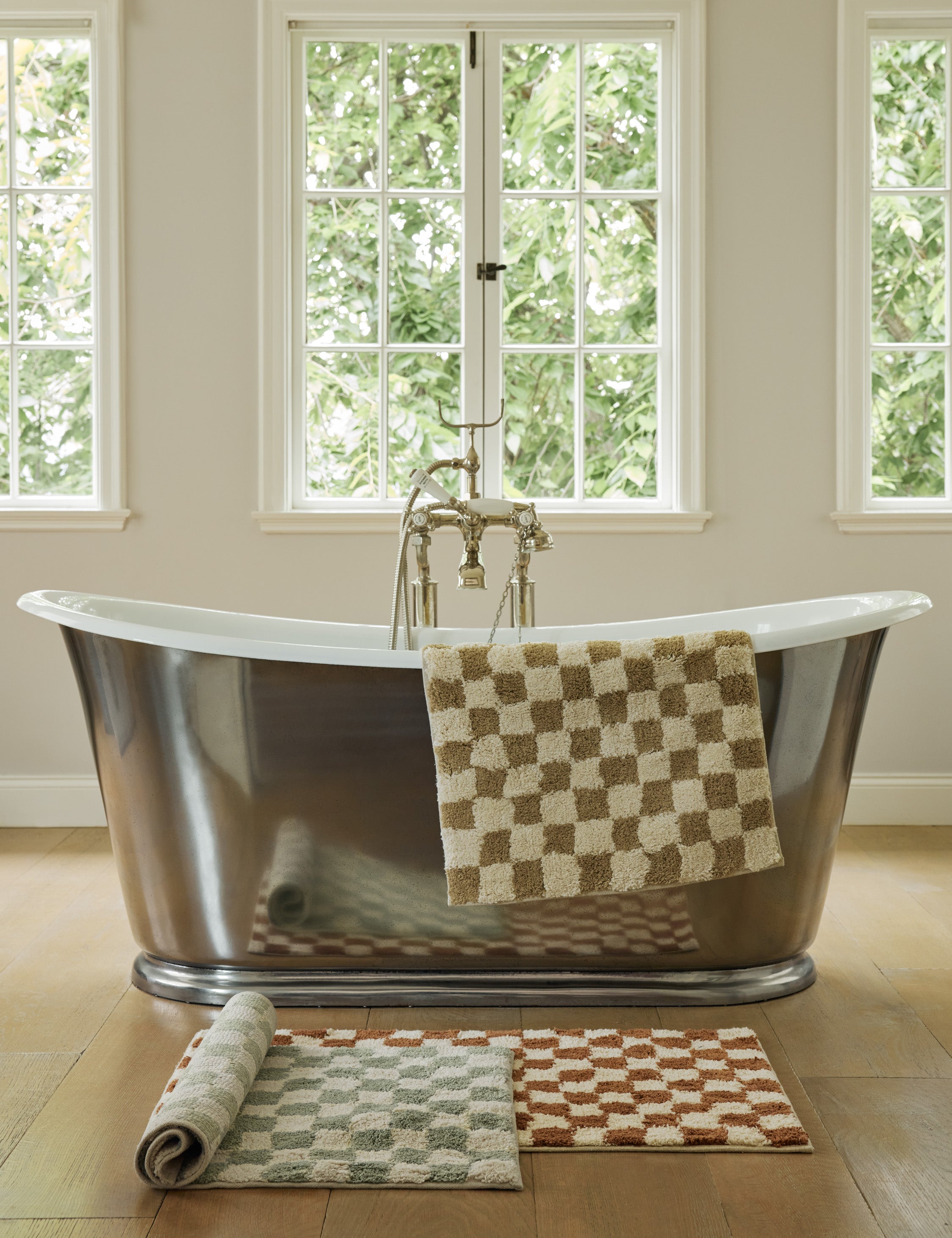 Checkerboard Bath Mat by Sarah Sherman Samuel - Non-Slip Bathroom Rug for Modern Home Decor - Perfect for Bathroom, Spa, and Shower Use