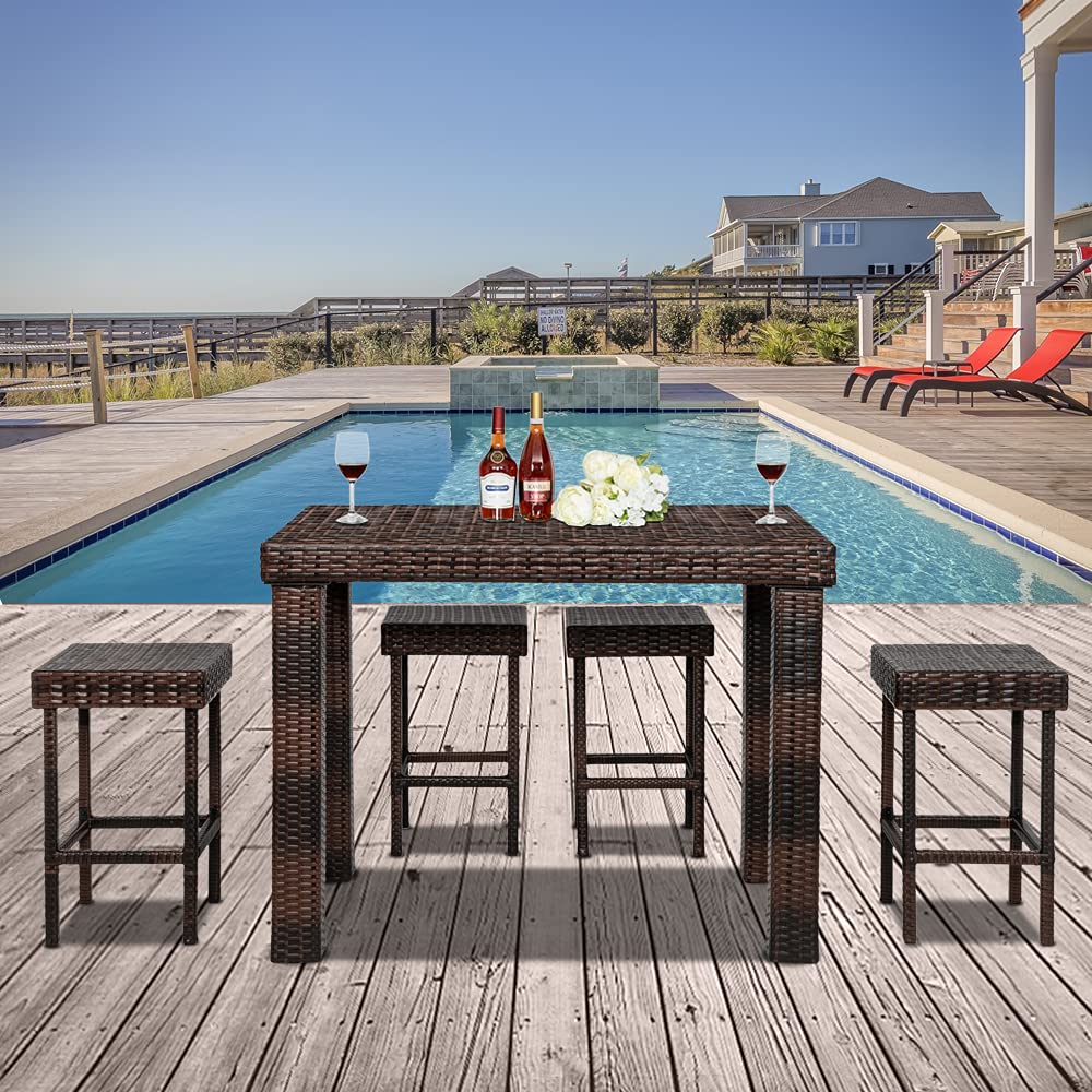 VINGLI Outdoor Wicker Bar Table - Weather-Resistant Rattan Patio Dining Table for Backyard, Poolside, Garden - Perfect for Outdoor Entertaining & Relaxation