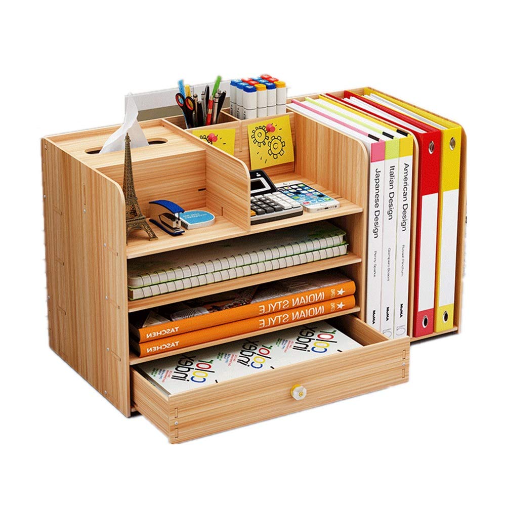 Brown 48x23x28cm File Shelf Desk Organizer with Drawer - Office Storage Rack for Letter Trays, Stacking Supports & Documents | Perfect for Home Office, Workstation & Classroom Organization