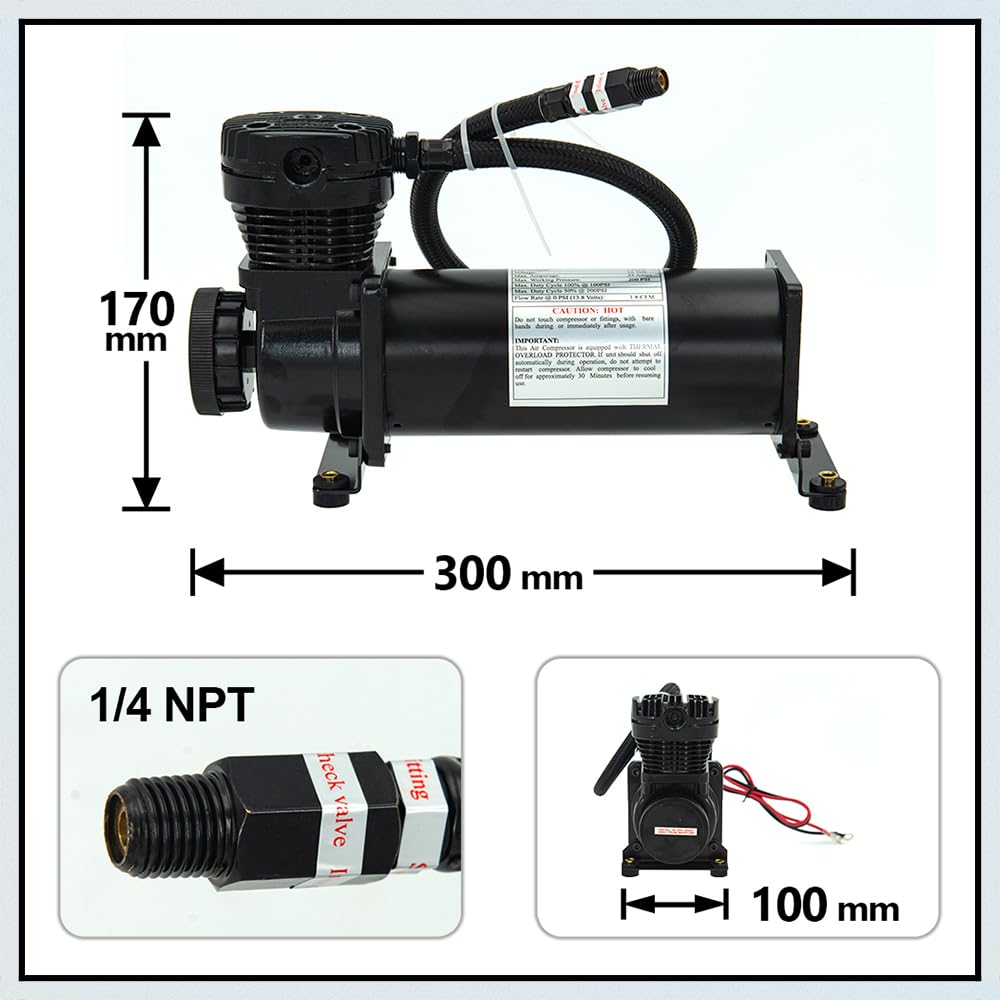 200PSI 1/4 NPT Heavy Duty 12V Air Compressor for Train Horn & Air Ride Suspension - Perfect for Trucks, Cars & Vehicles (Black) - Ideal for Off-Roading, Towing & Custom Automotive Upgrades