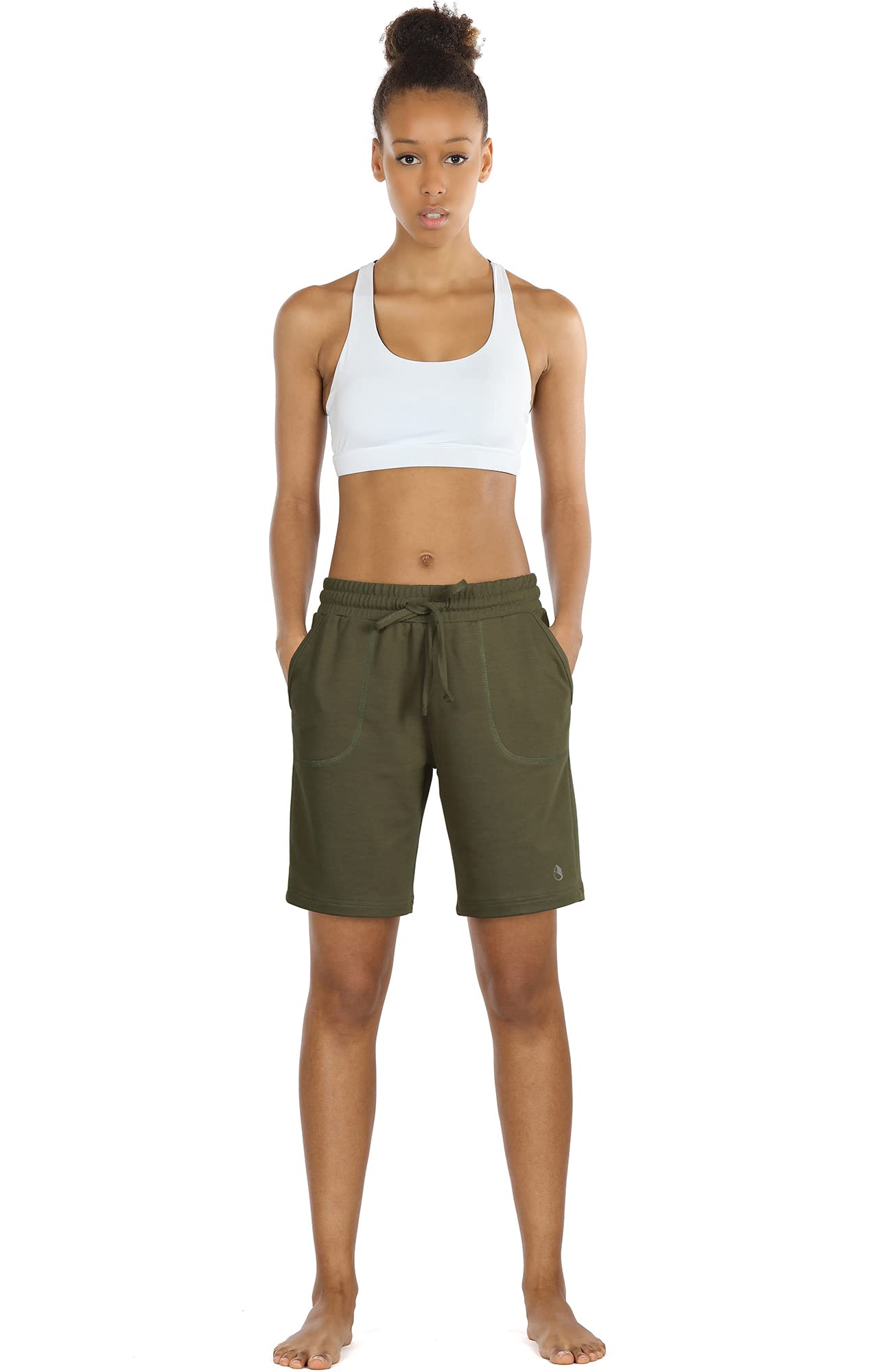 ICYzone Women's Athletic Running Yoga Shorts - High Waist Workout Active Lounge Bermuda Shorts with Pockets for Gym, Yoga & Casual Wear
