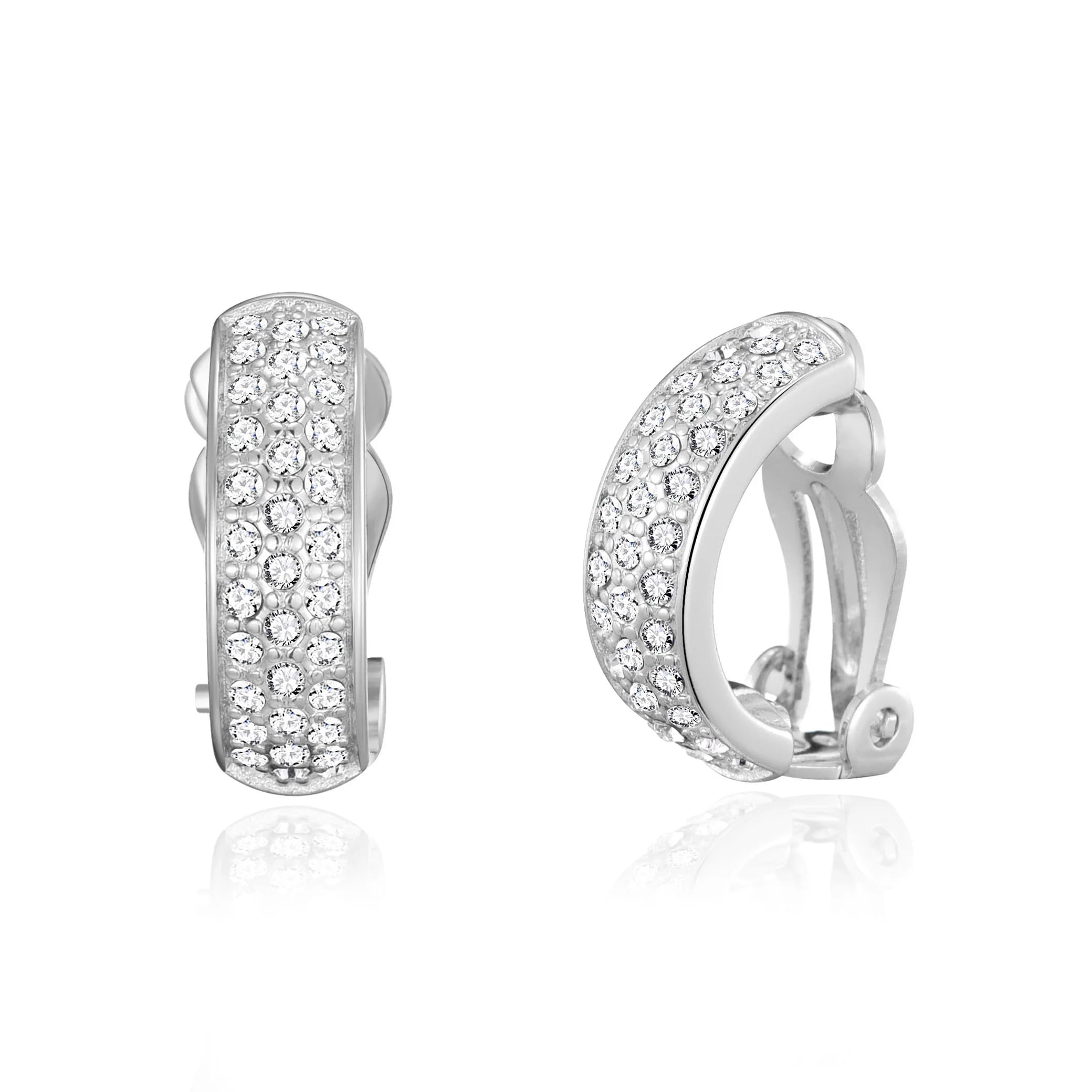 Silver Plated Clip-On Earrings with Zirconia® Crystals for Parties & Weddings