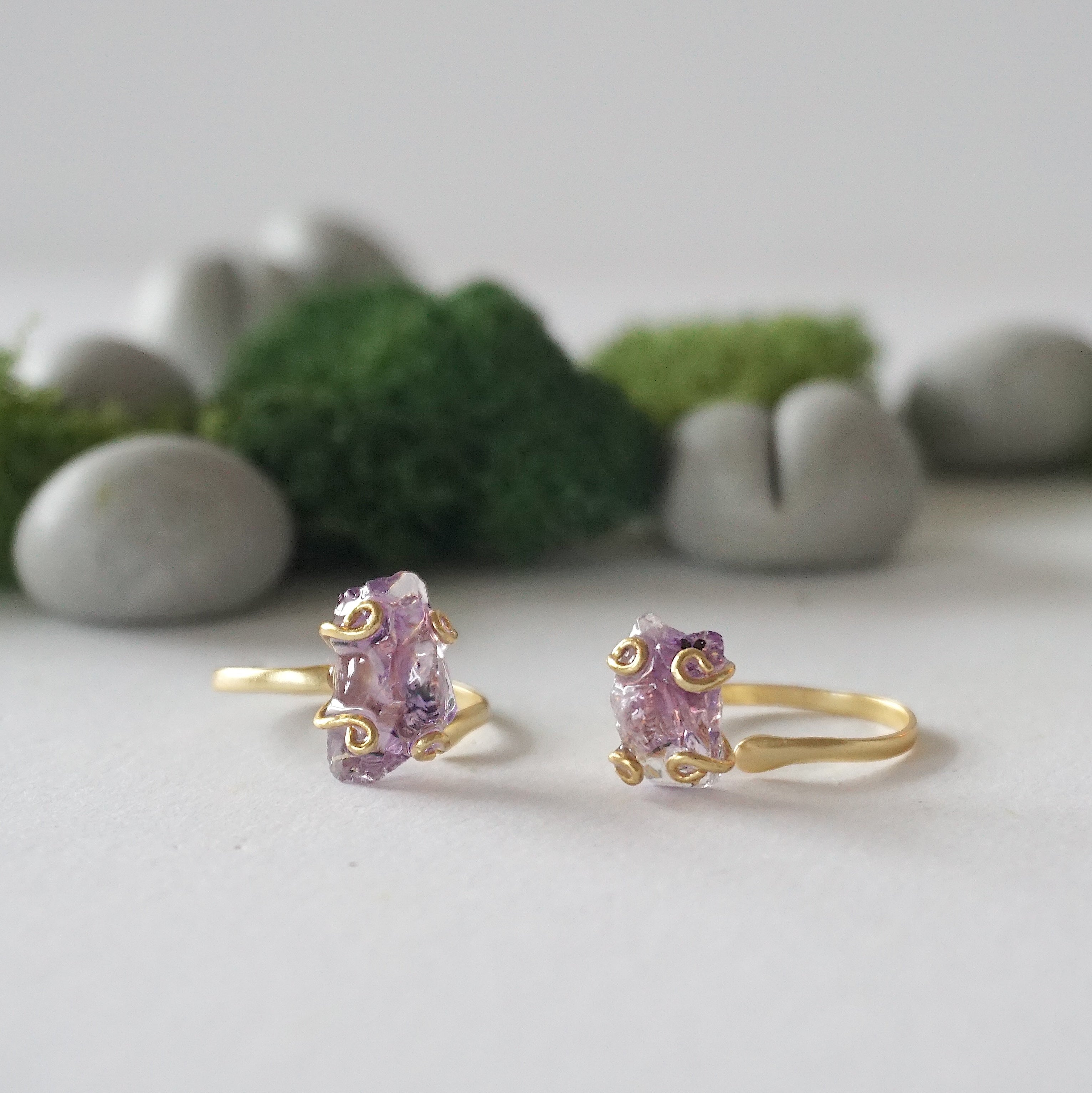 Raw Amethyst Adjustable Ring in Gold Vermeil - Elegant Boho Jewelry for Women, Perfect for Everyday Wear & Special Occasions