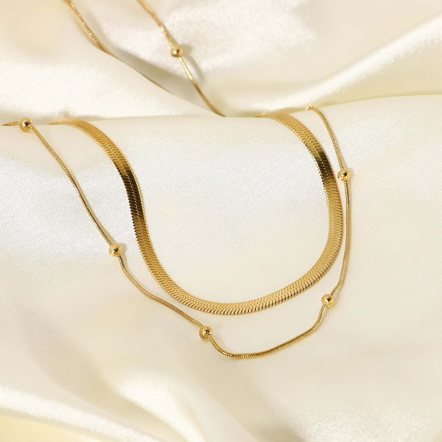 18K Gold Herringbone Chain Choker Necklace for Women - Layered Elegant Minimalist Jewelry Gift for Her | Perfect for Date Night, Wedding & Special Occasions | JDN627