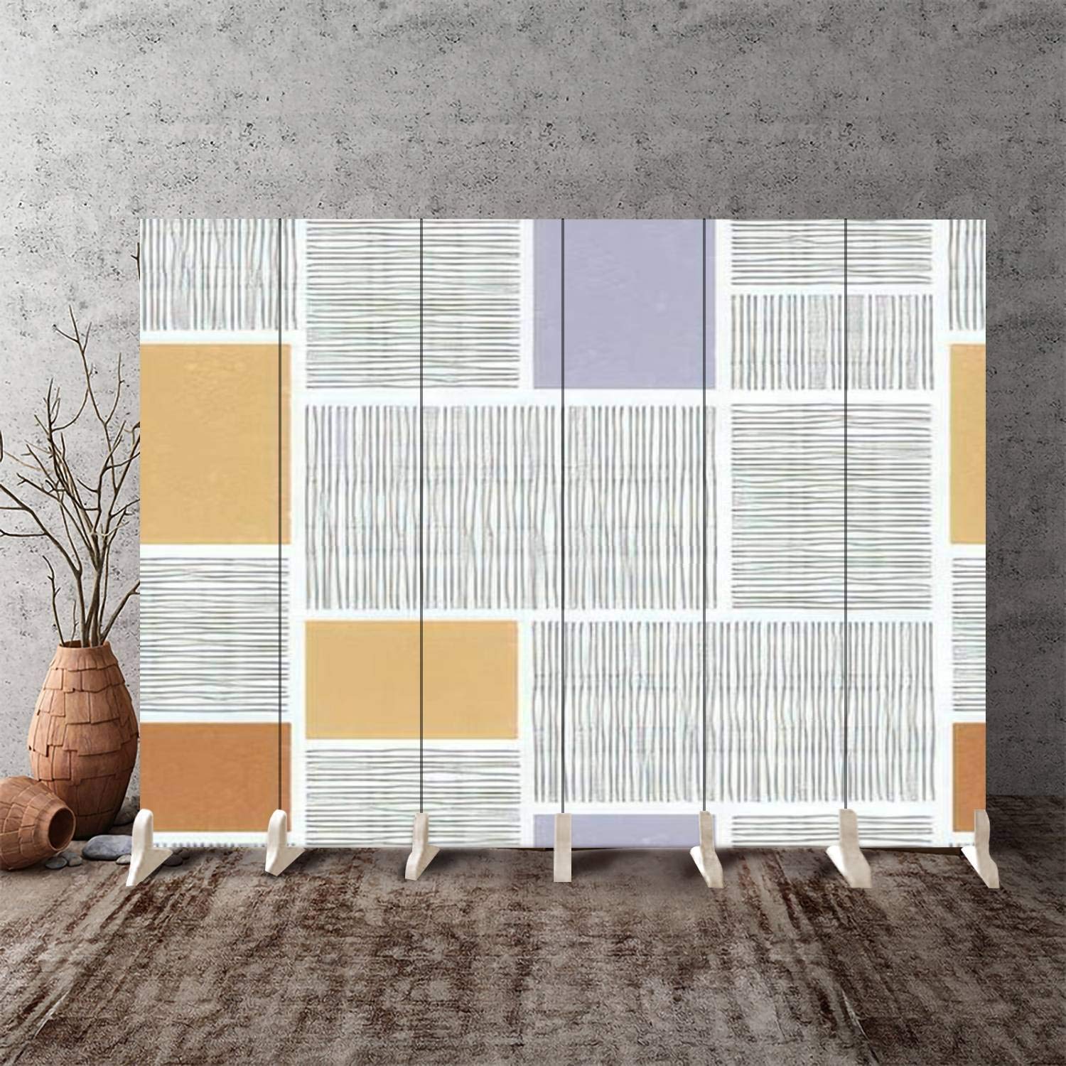 Modern 6-Panel Canvas Room Divider Screen - Hand-Painted Seamless Pattern Folding Privacy Partition for Living Room, Bedroom & Office | Decorative Space Separator