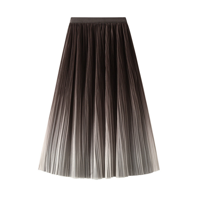 Elegant Gradient Color Pleated Long Skirt - High Waist A-Line Midi Skirt for Women | Perfect for Office, Party & Casual Wear | Flowy Summer & Spring Skirt 741