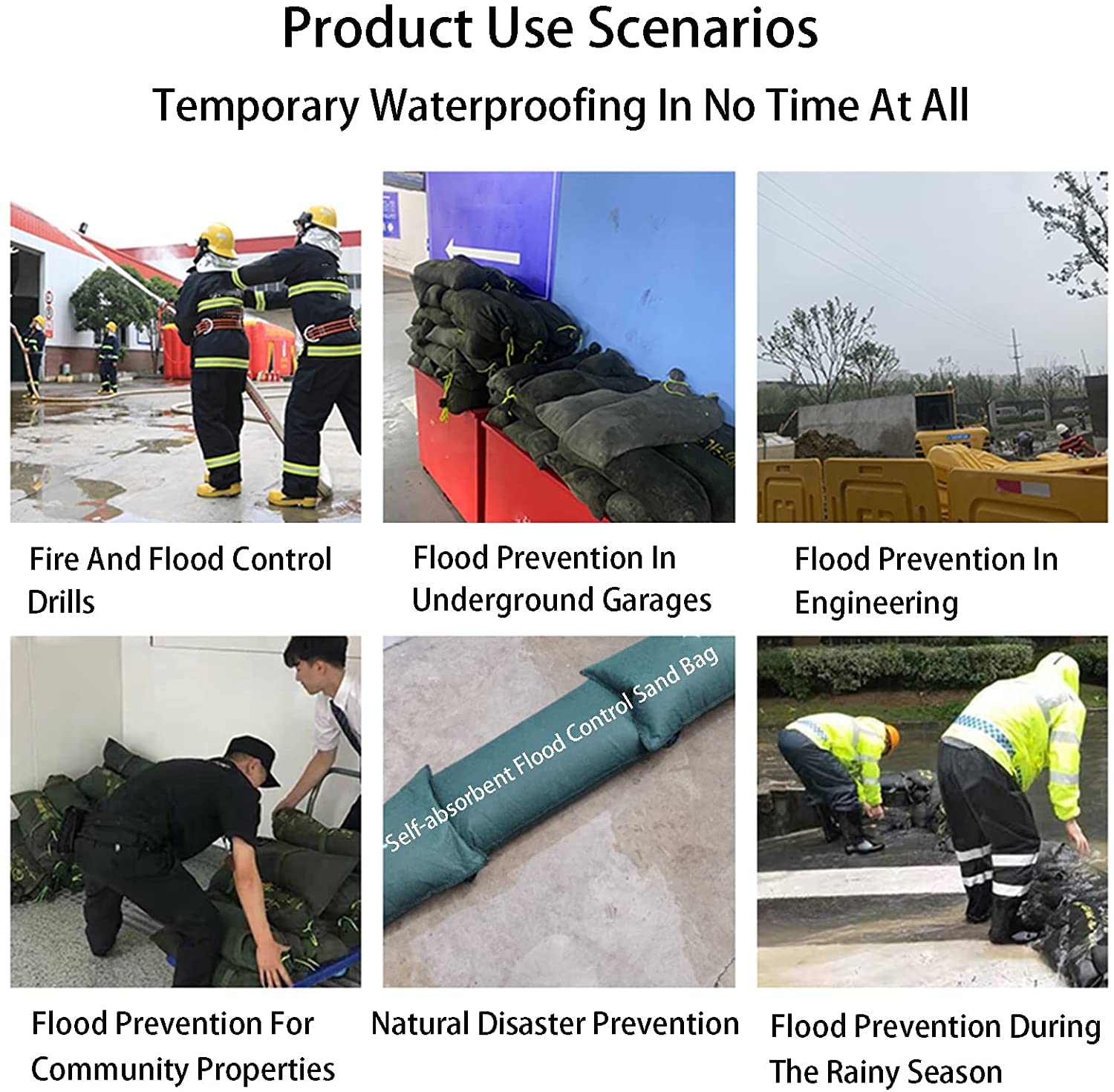 MBROS 10Pcs Reusable Flood Barrier Sand Bags - Heavy Duty Thickened Canvas Water Absorbent Sandless Bags (25x50cm) for Rainwater Control, Garage Protection & Emergency Flood Prevention - Perfect for Home, Business & Storm Preparedness